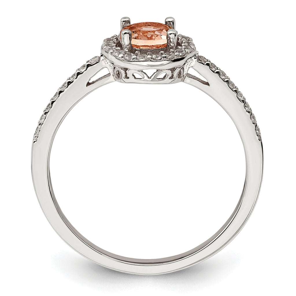 Sterling Silver Rose-tone Peach Cubic Zirconi Halo Ring