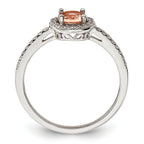 Sterling Silver Rose-tone Peach Cubic Zirconi Halo Ring