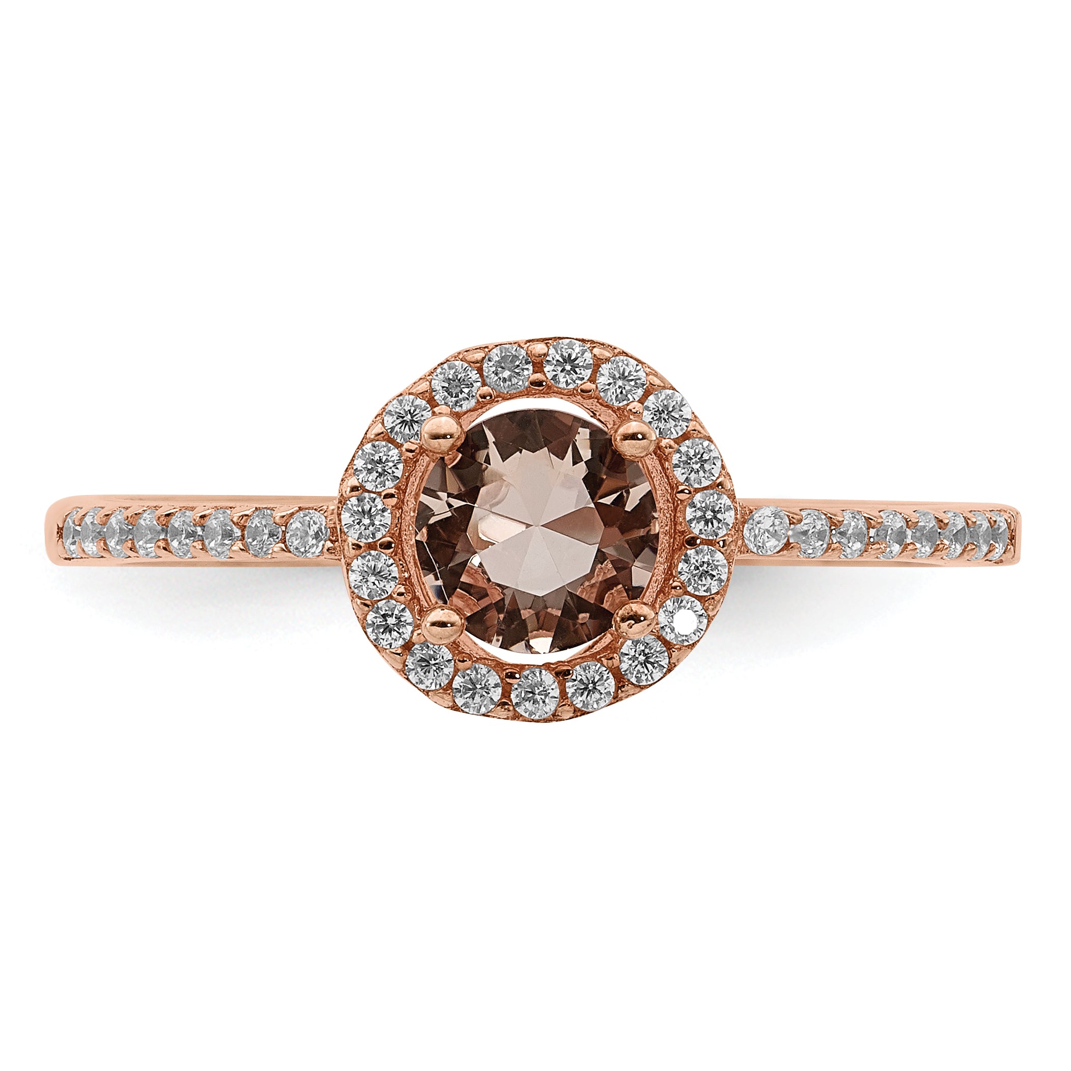 Sterling Silver Rose-tone Peach Cubic Zirconi Halo Ring Secondary image