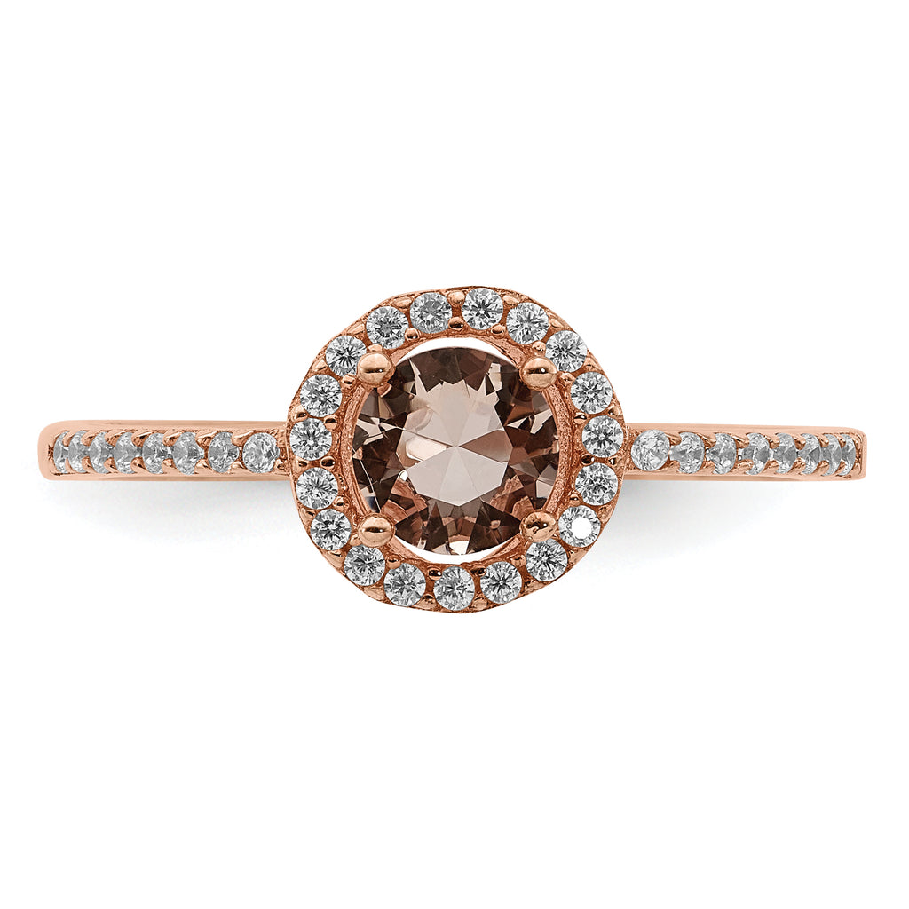Sterling Silver Rose-tone Peach Cubic Zirconi Halo Ring