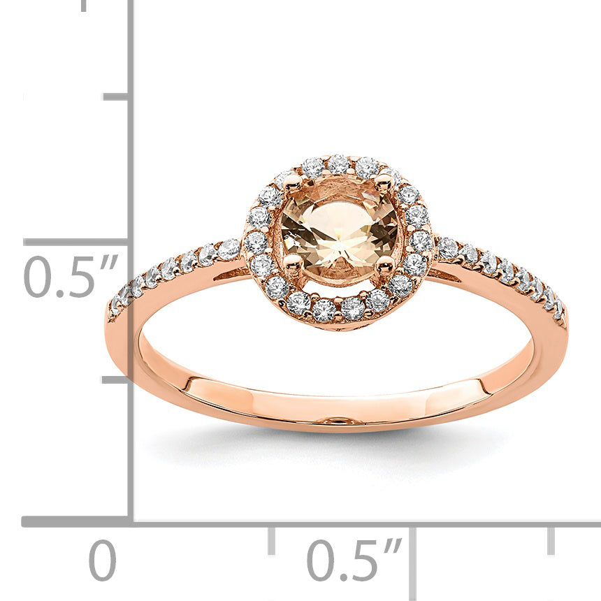 Sterling Silver Rose-tone Peach Cubic Zirconi Halo Ring