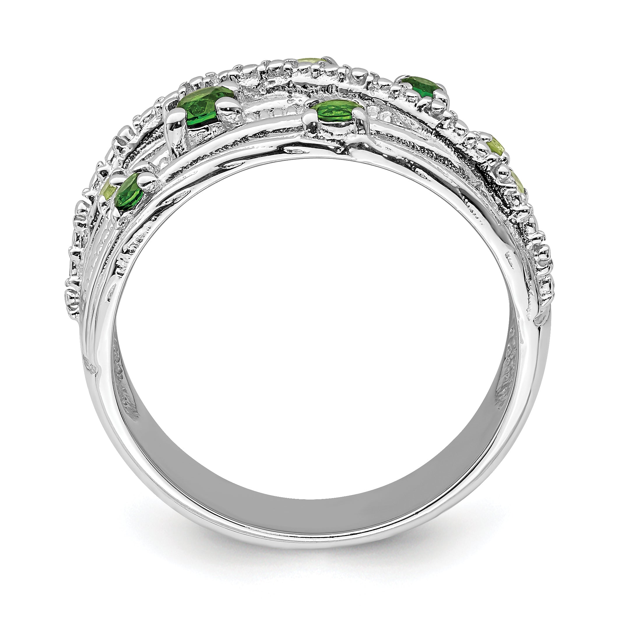 Sterling Silver Rhod-plat Chrome Diopside and Peridot Ring