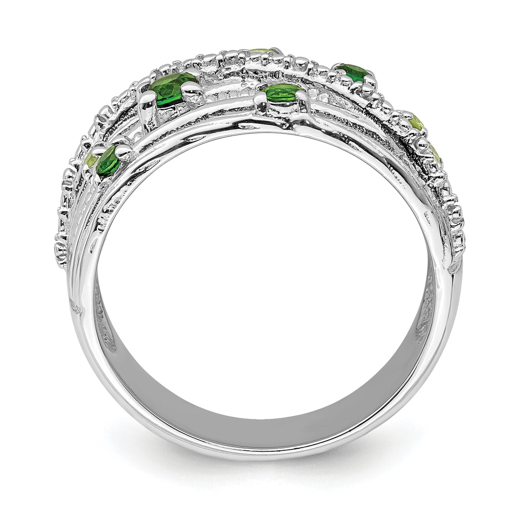 Sterling Silver Rhodium-Plated Chrome Diopside and Peridot Ring