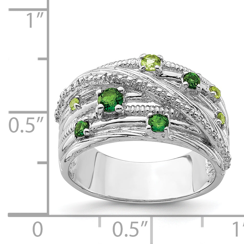 Sterling Silver Rhod-plat Chrome Diopside and Peridot Ring