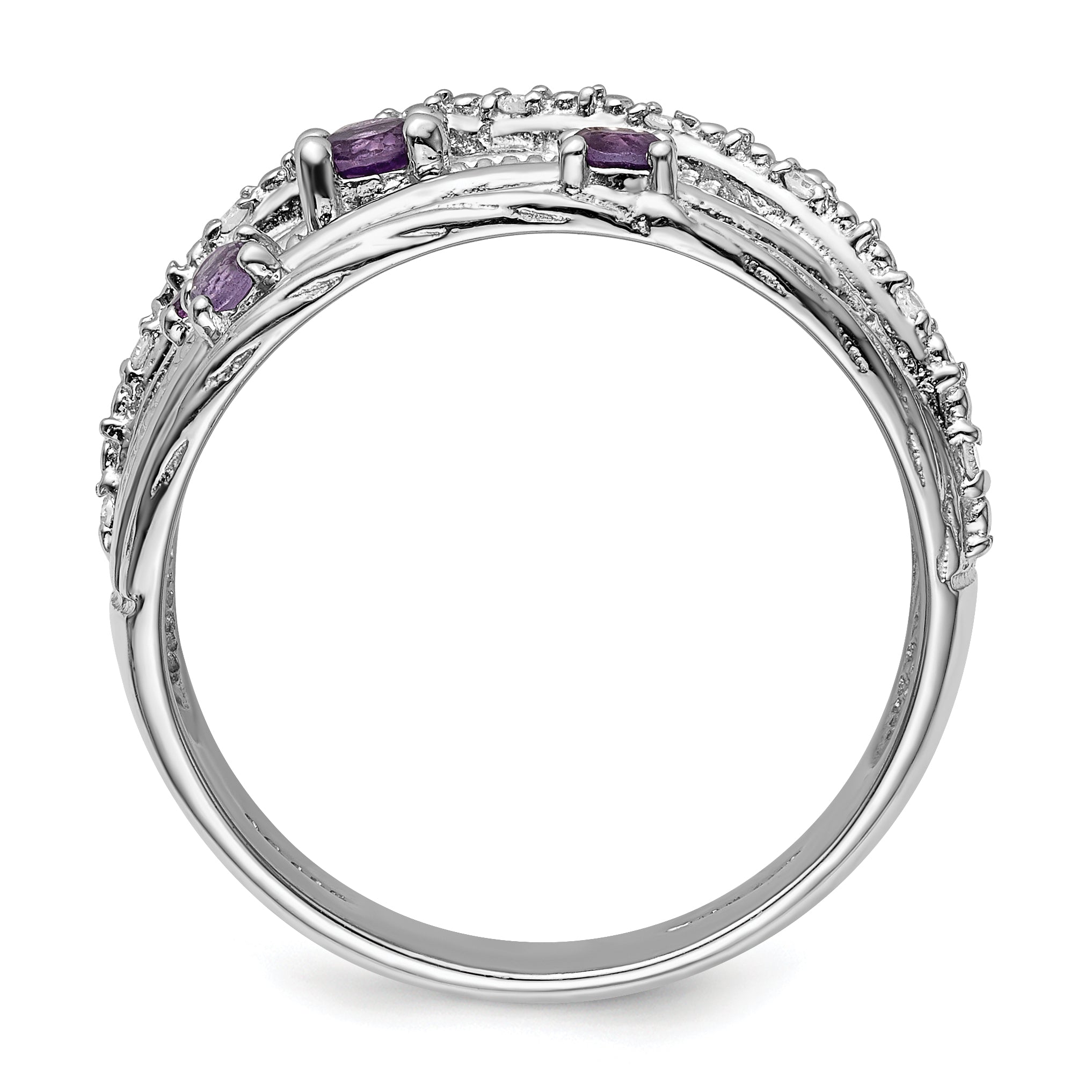 Sterling Silver Rhodium-plated Polished Amethyst and Diamond Ring Secondary image