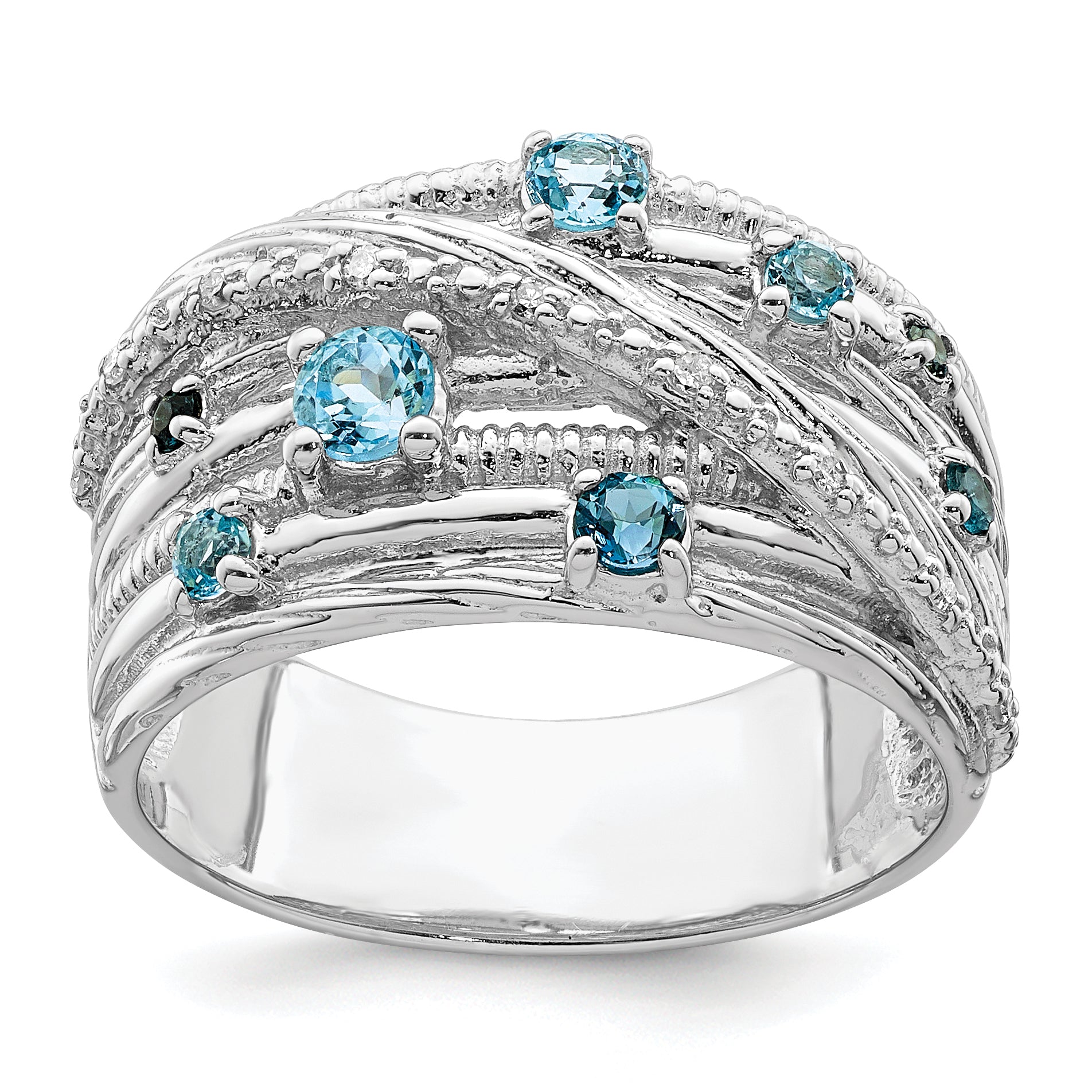 Sterling Silver Rhodium-plated London Blue Topaz and Diamond Ring Main image
