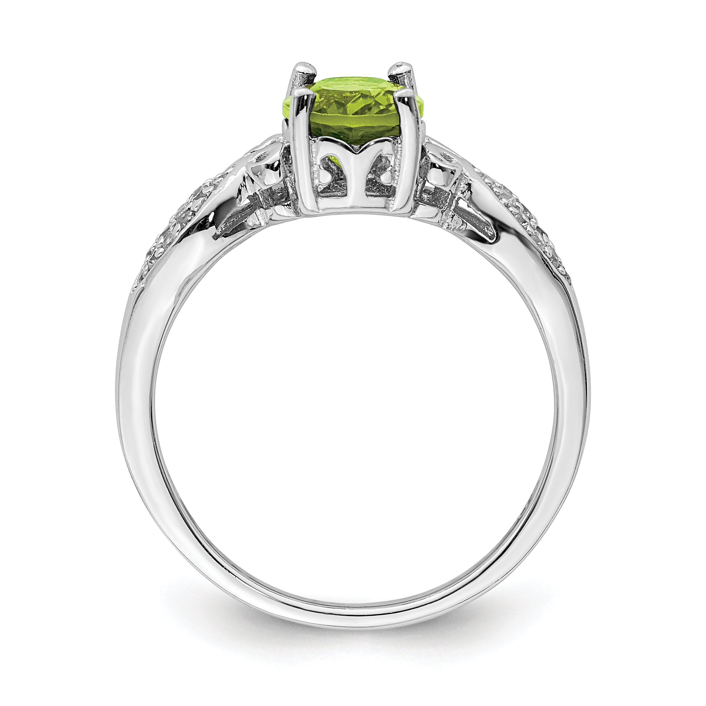 Sterling Silver Rhod-plated Polished Peridot and White CZ Ring Secondary image