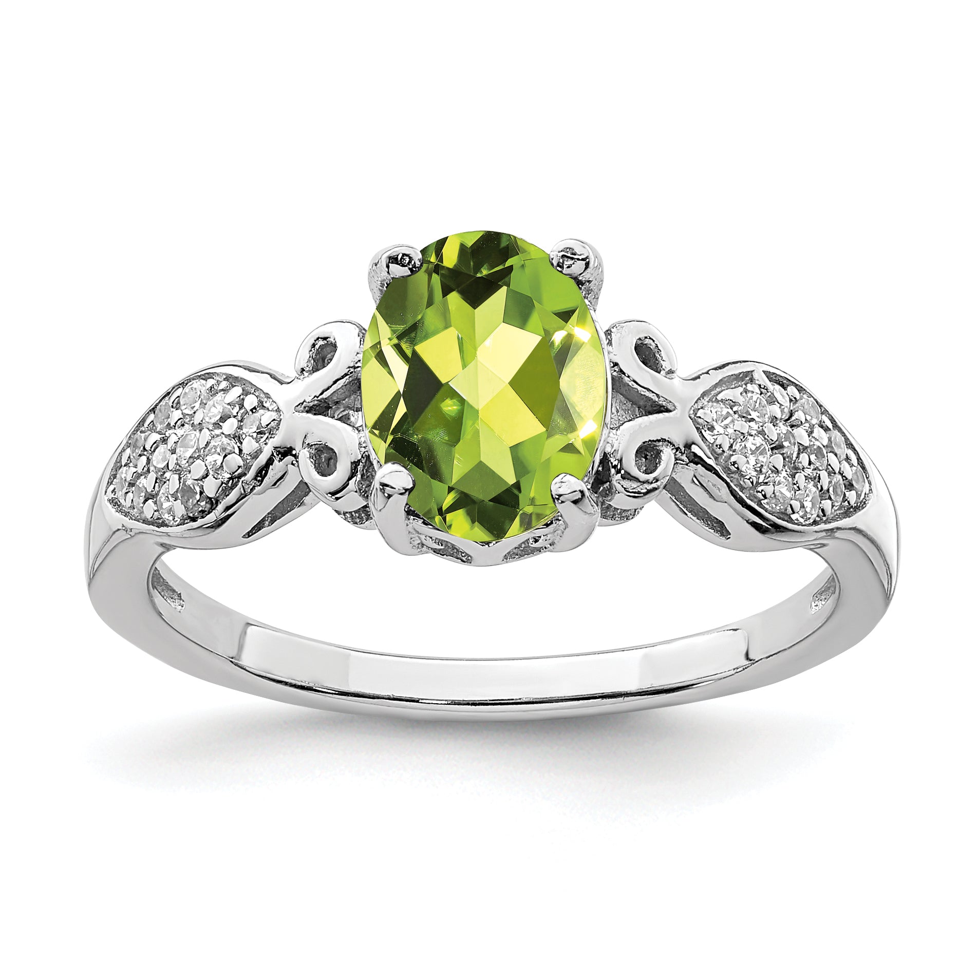 Sterling Silver Rhod-plated Polished Peridot and White CZ Ring Main image