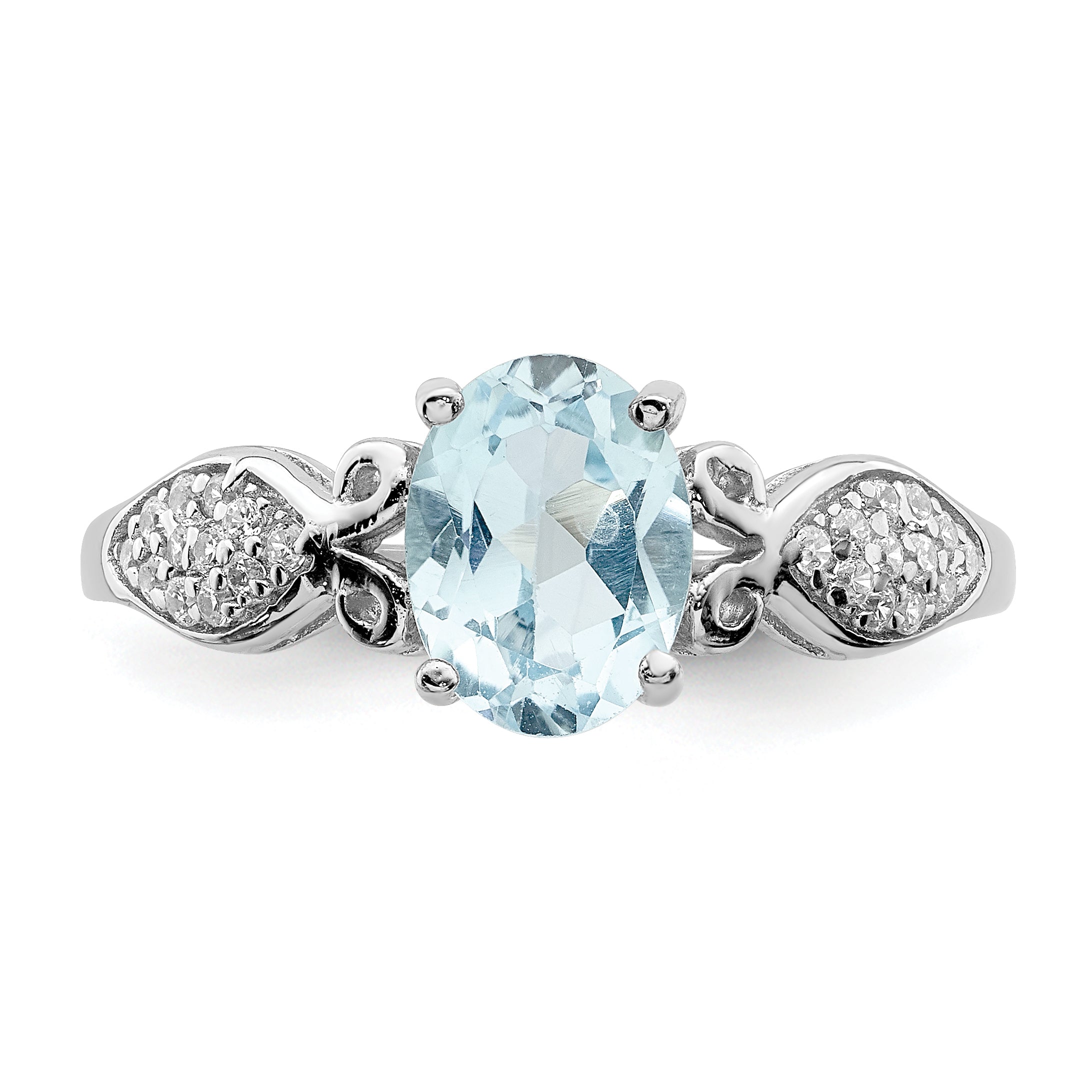 Sterling Silver Rhodium-platedod-plated Polished Blue Topaz and White Cubic Zirconi Ring Secondary image