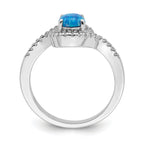 Sterling Silver Rhodium-plated Created Blue Opal /CZ Halo Ring