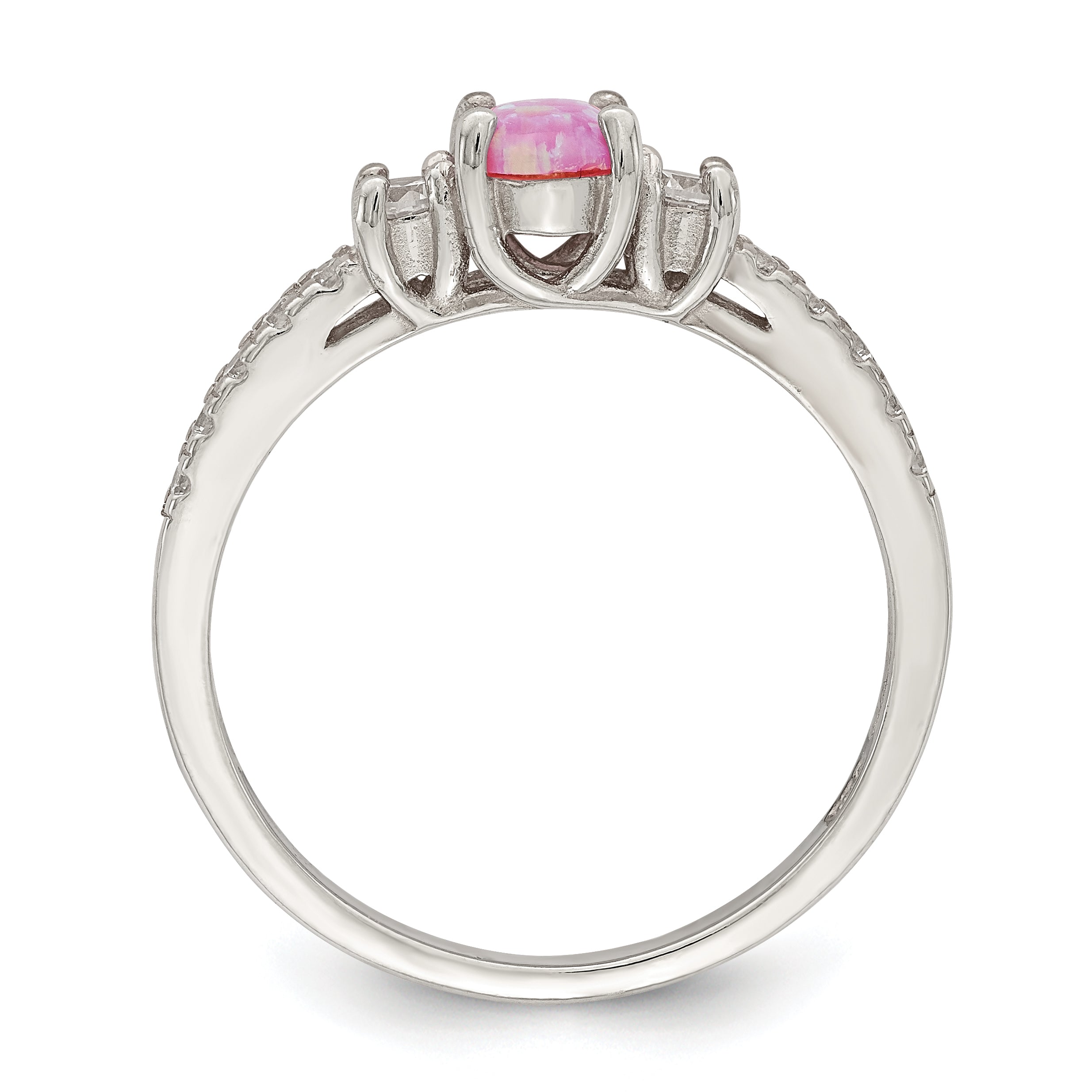 Sterling Silver Rose-tone Created Pink Opal and CZ Ring Secondary image