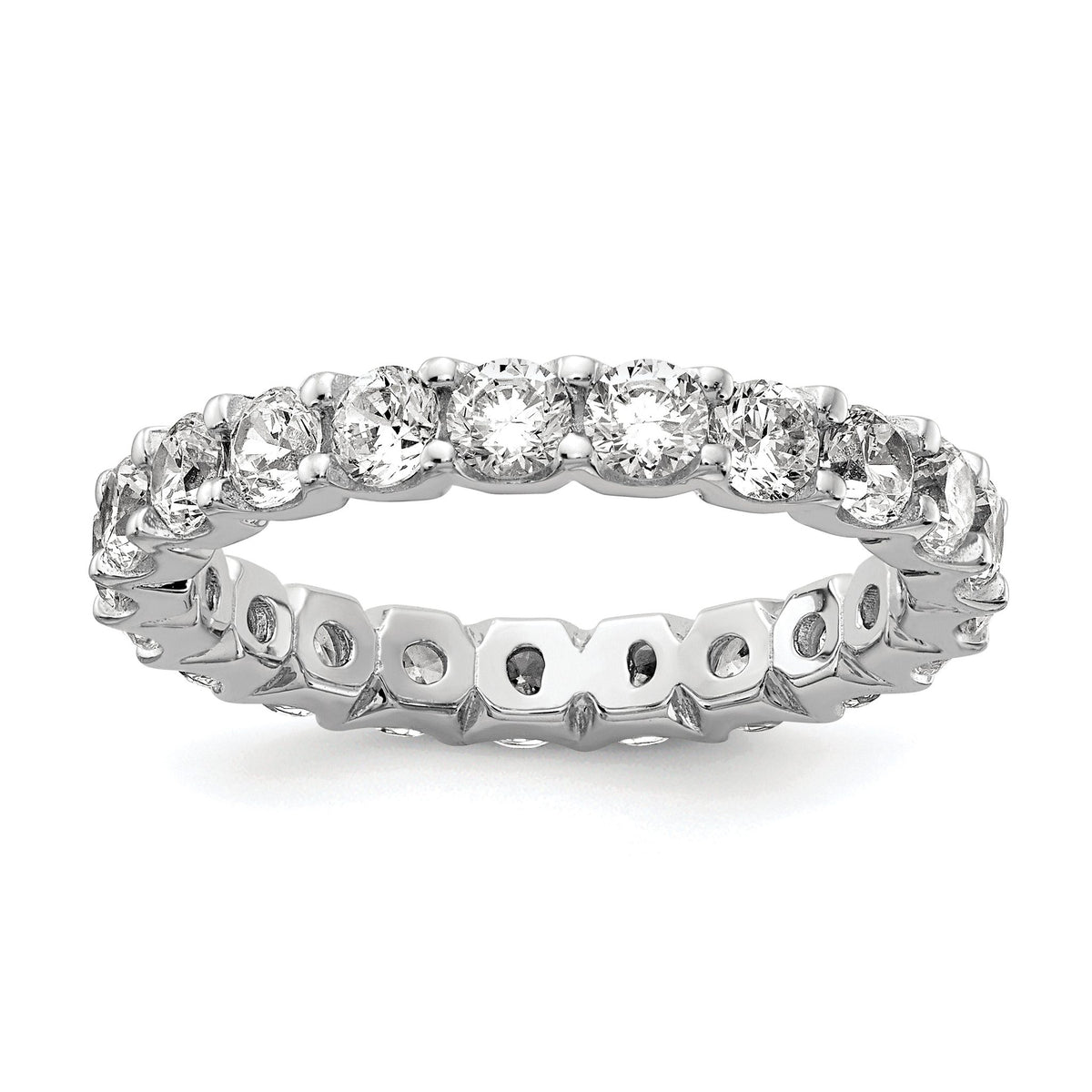 Sterling Shimmer Sterling Silver Rhodium-Plated 3mm CZ 20 Stone Eternity Band, Size 6–9 - Sophia Jewelers Main image