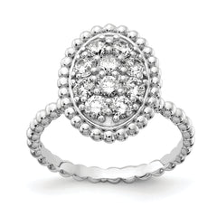 Sterling Shimmer Sterling Silver Rhodium-plated 10 Stone CZ Oval Beaded Ring