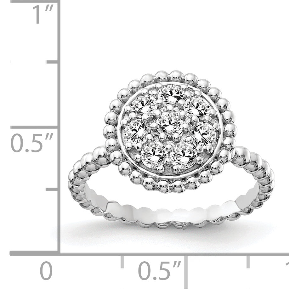 Sterling Shimmer Sterling Silver Rhodium-plated 8 Stone CZ Round Beaded Ring Secondary image