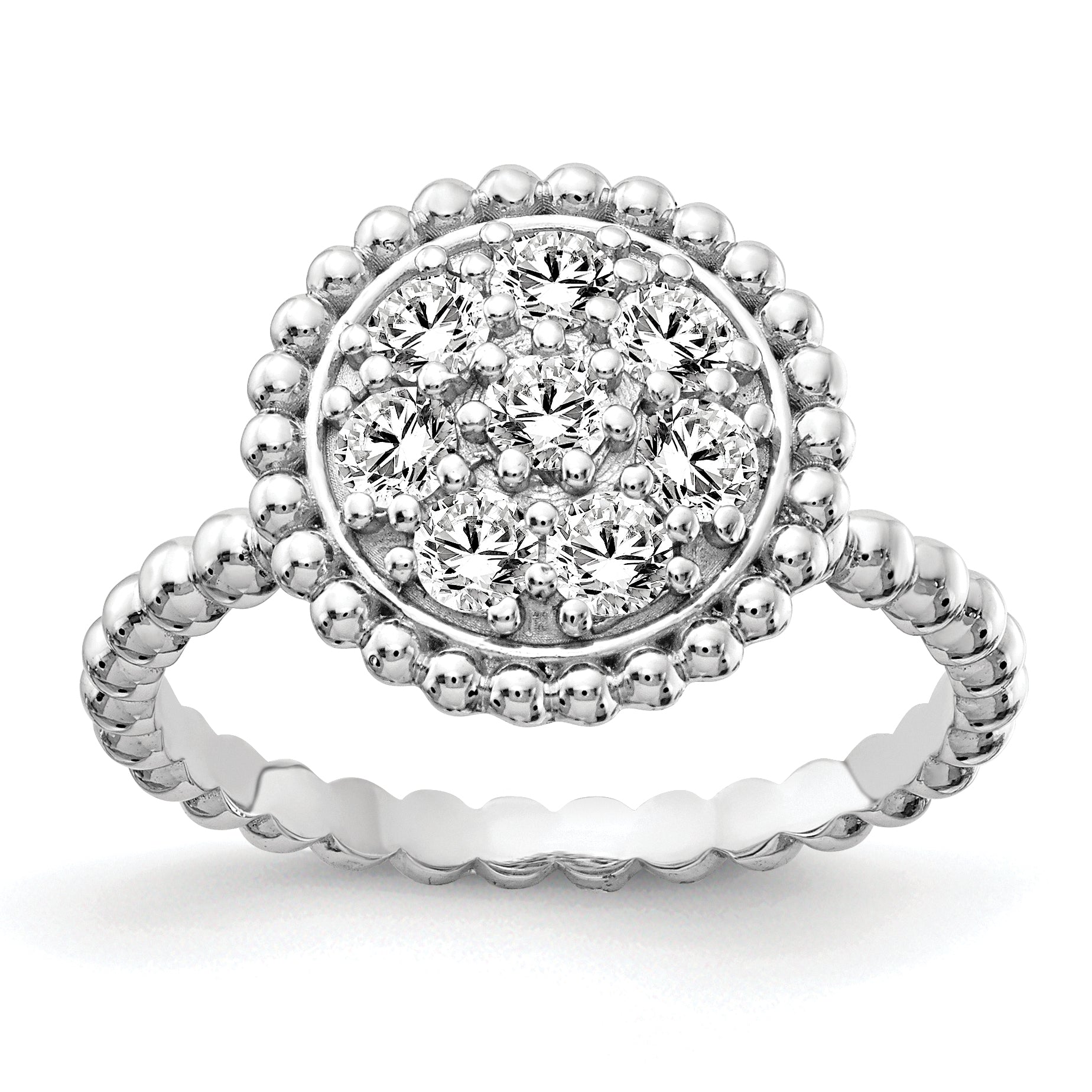 Sterling Shimmer Sterling Silver Rhodium-plated 8 Stone CZ Round Beaded Ring