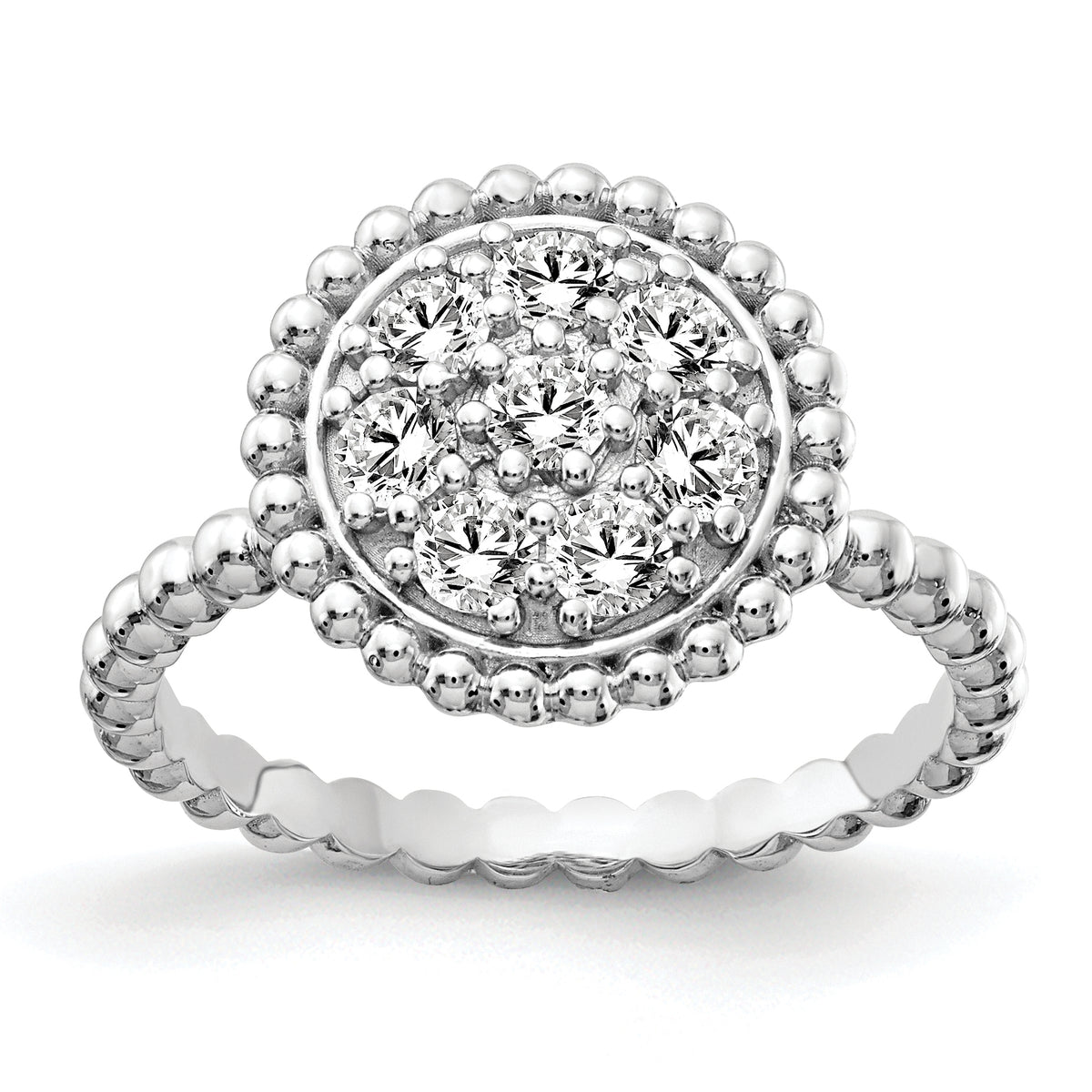 Sterling Shimmer Sterling Silver Rhodium-plated 8 Stone CZ Round Beaded Ring