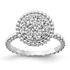 Sterling Shimmer Sterling Silver Rhodium-plated 8 Stone CZ Round Beaded Ring