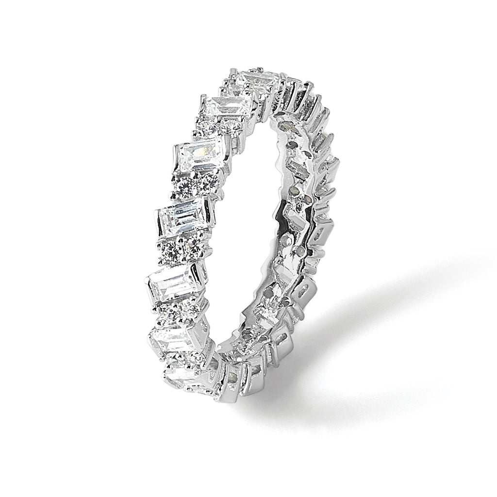 Sterling Shimmer Sterling Silver Rhodium-Plated 45 Stone Cubic Zirconi Fancy Eternity Band