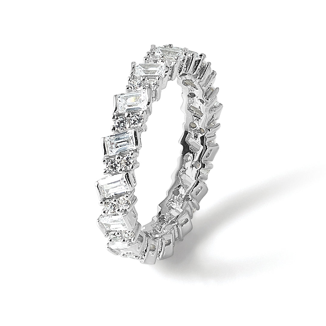 Sterling Shimmer Sterling Silver Rhodium-Plated 45 Stone Cubic Zirconi Fancy Eternity Band
