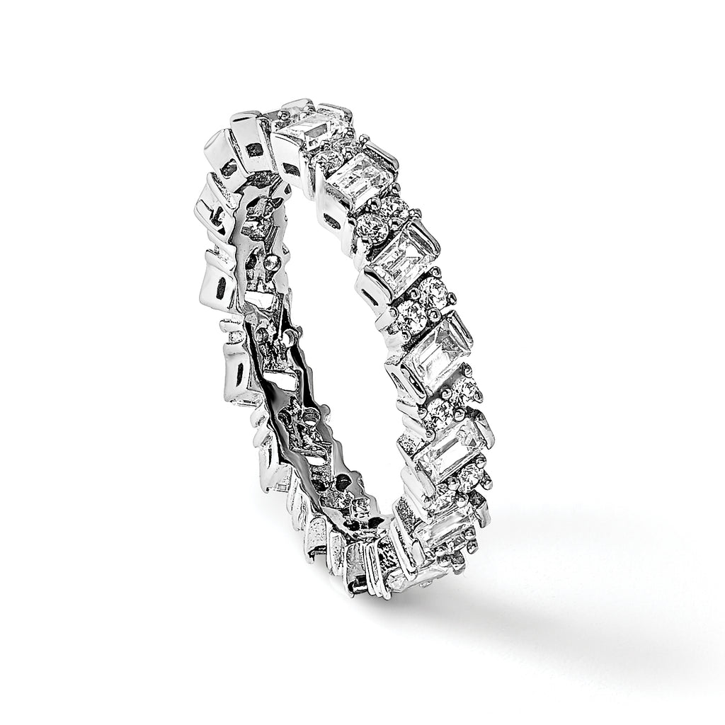 Sterling Shimmer Sterling Silver Rhodium-Plated 45 Stone Cubic Zirconi Fancy Eternity Band