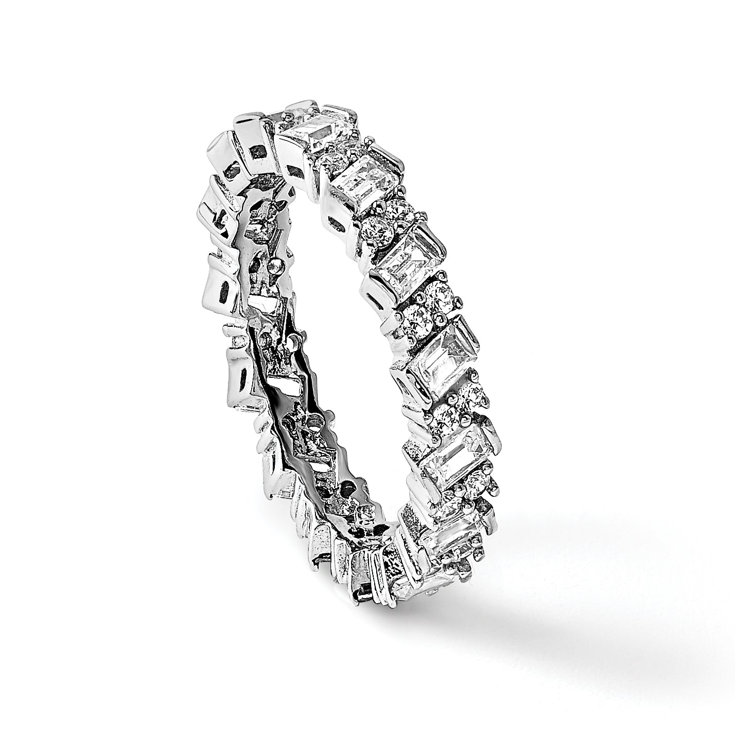 Sterling Shimmer Sterling Silver Rhodium-Plated 45 Stone Cubic Zirconi Fancy Eternity Band