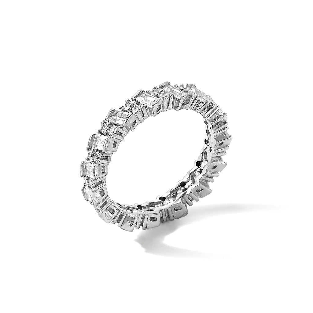 Sterling Shimmer Sterling Silver Rhodium-Plated 45 Stone Cubic Zirconi Fancy Eternity Band