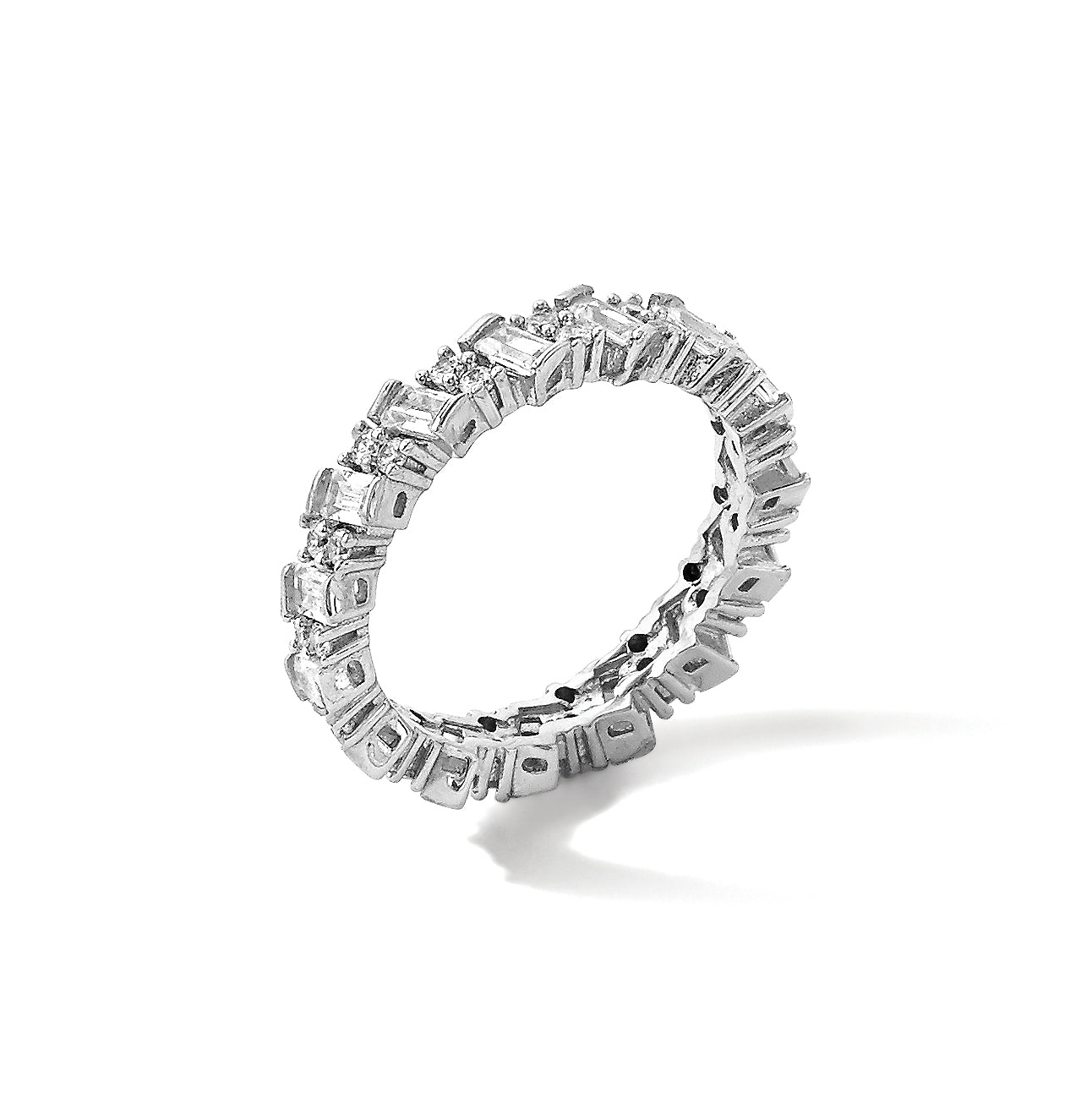 Sterling Shimmer Sterling Silver Rhodium-Plated 45 Stone Cubic Zirconi Fancy Eternity Band