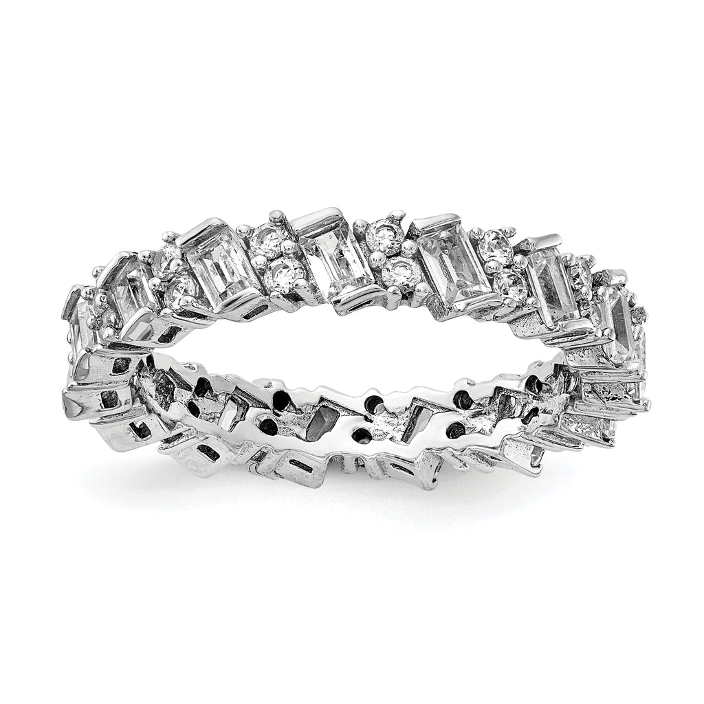 Sterling Shimmer Sterling Silver Rhodium-Plated 45 Stone Cubic Zirconi Fancy Eternity Band
