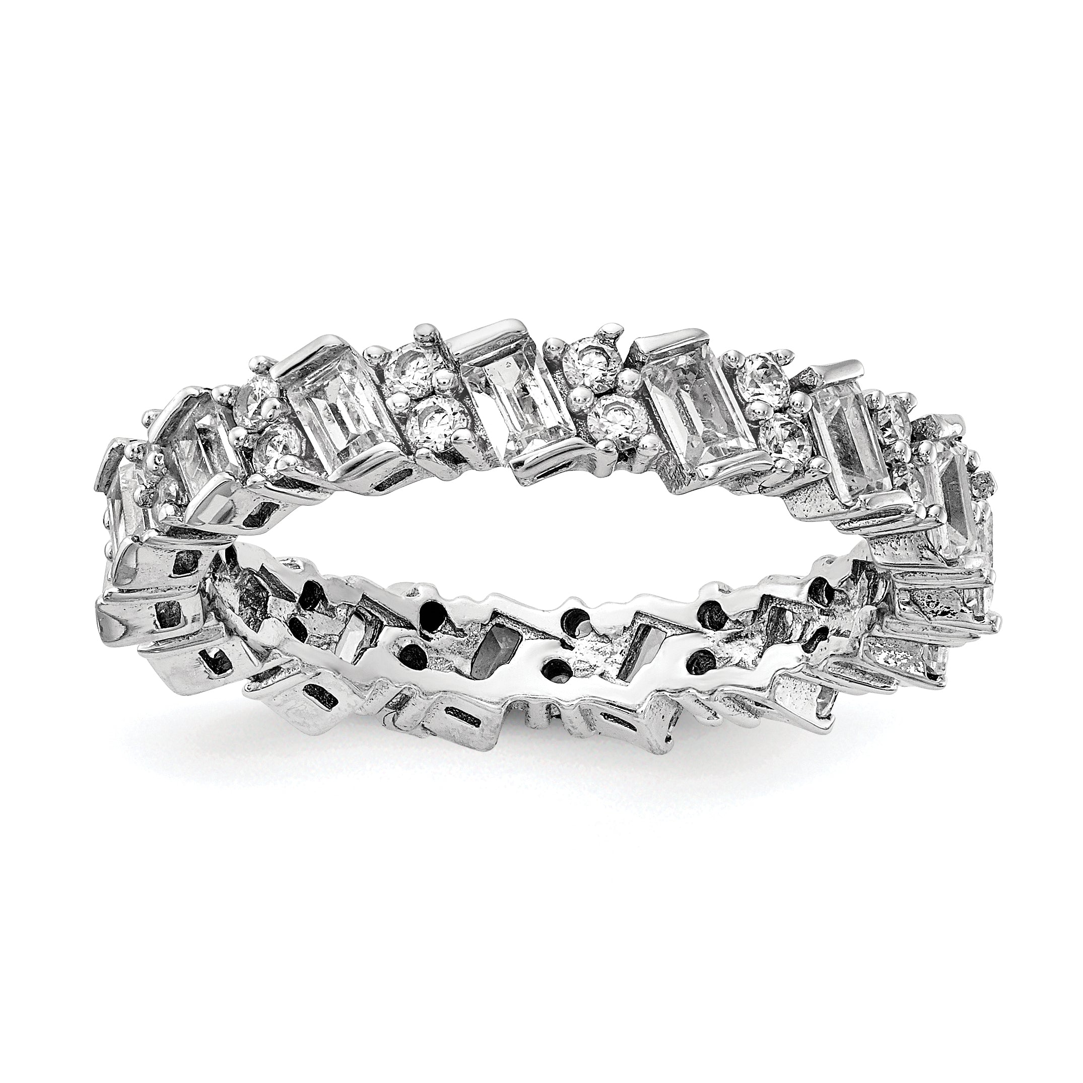Sterling Shimmer Sterling Silver Rhodium-Plated 45 Stone Cubic Zirconi Fancy Eternity Band