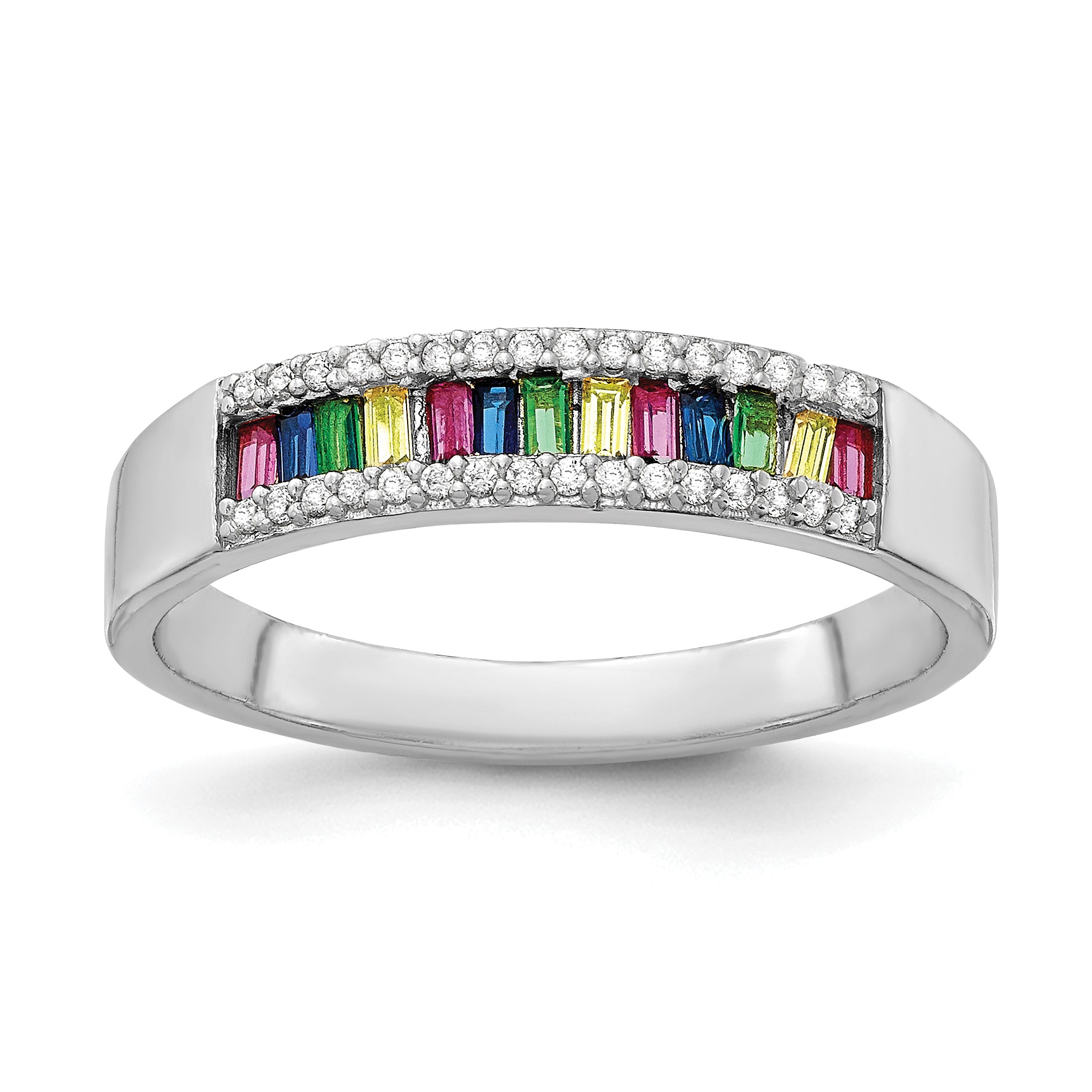 Prizma Sterling Silver Rhodium-plated Colorful Baguette and White CZ Ring Main image