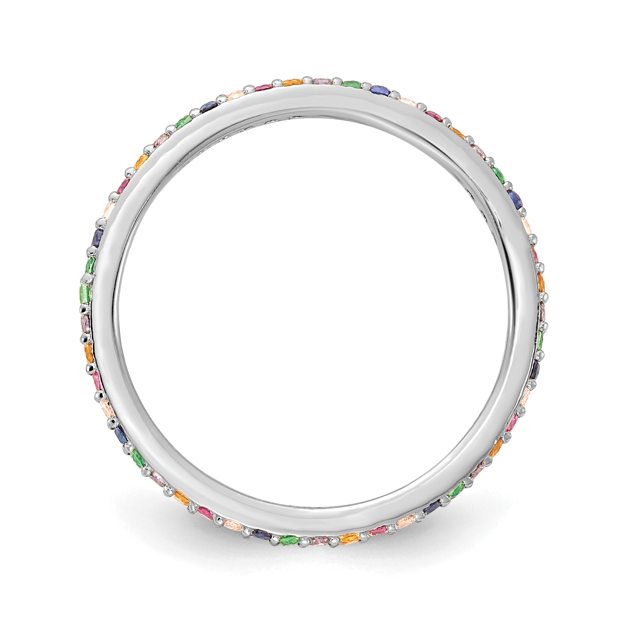 Prizma Sterling Silver Rhodium-plated Colorful CZ Thin Band Ring Secondary image