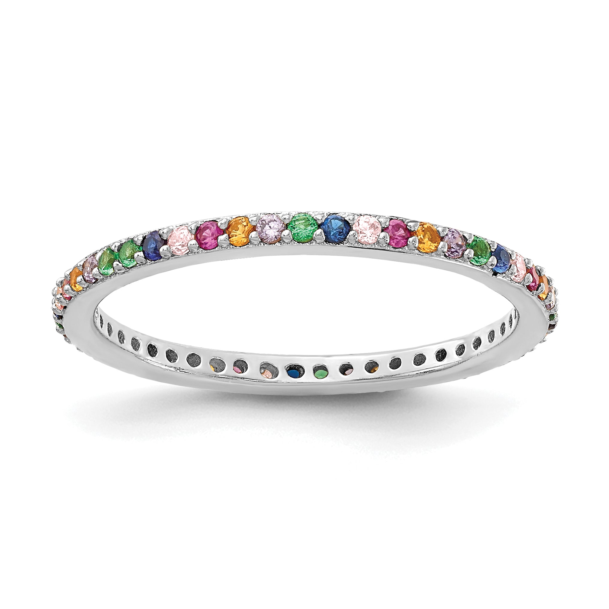 Prizma Sterling Silver Rhodium-plated Colorful CZ Thin Band Ring Main image
