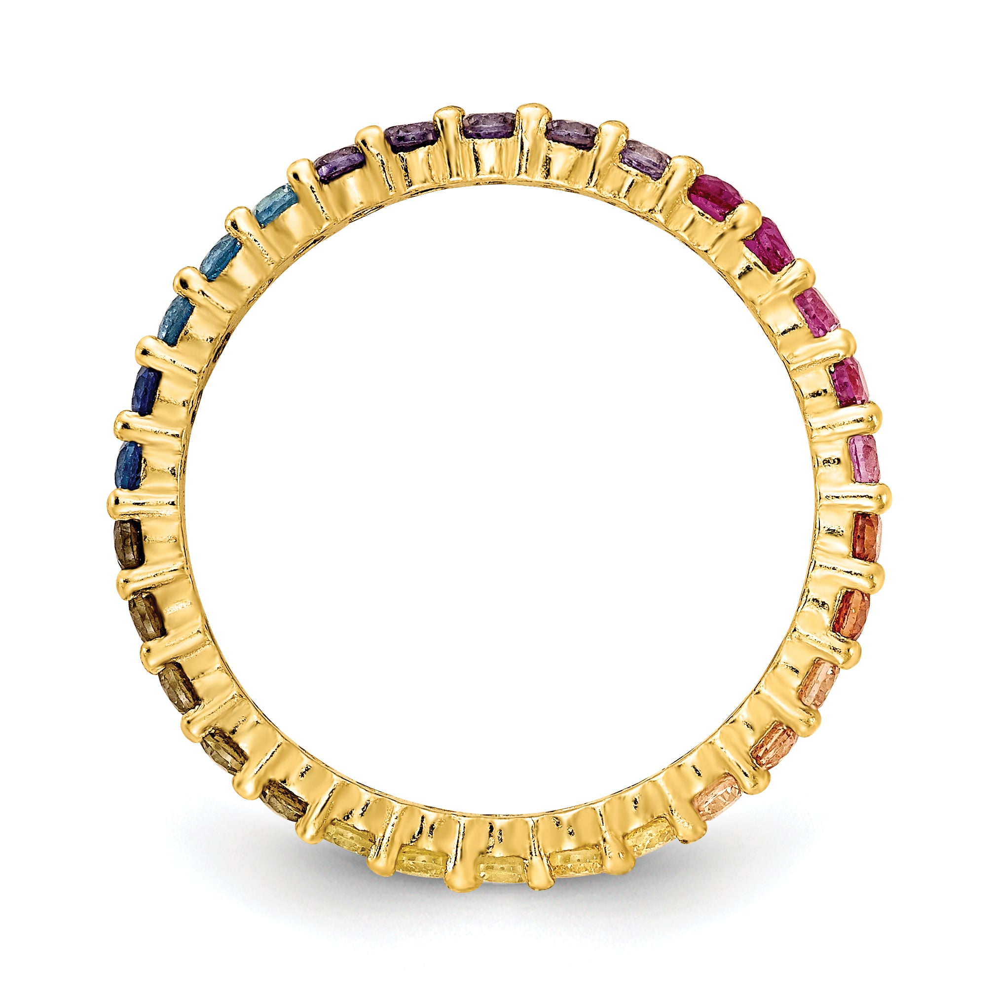 Prizma Sterling Silver Gold-tone 14K Flash Gold-plated Colorful CZ Eternity Band Ring Secondary image