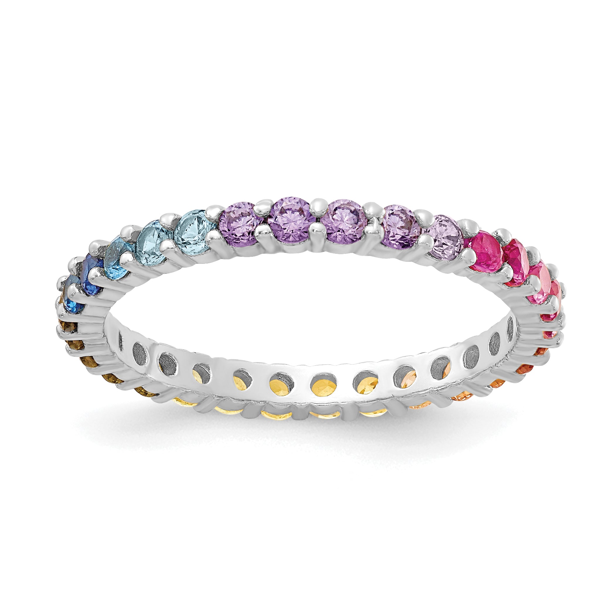 Prizma Sterling Silver Rhodium-plated Colorful CZ Eternity Band Ring Main image