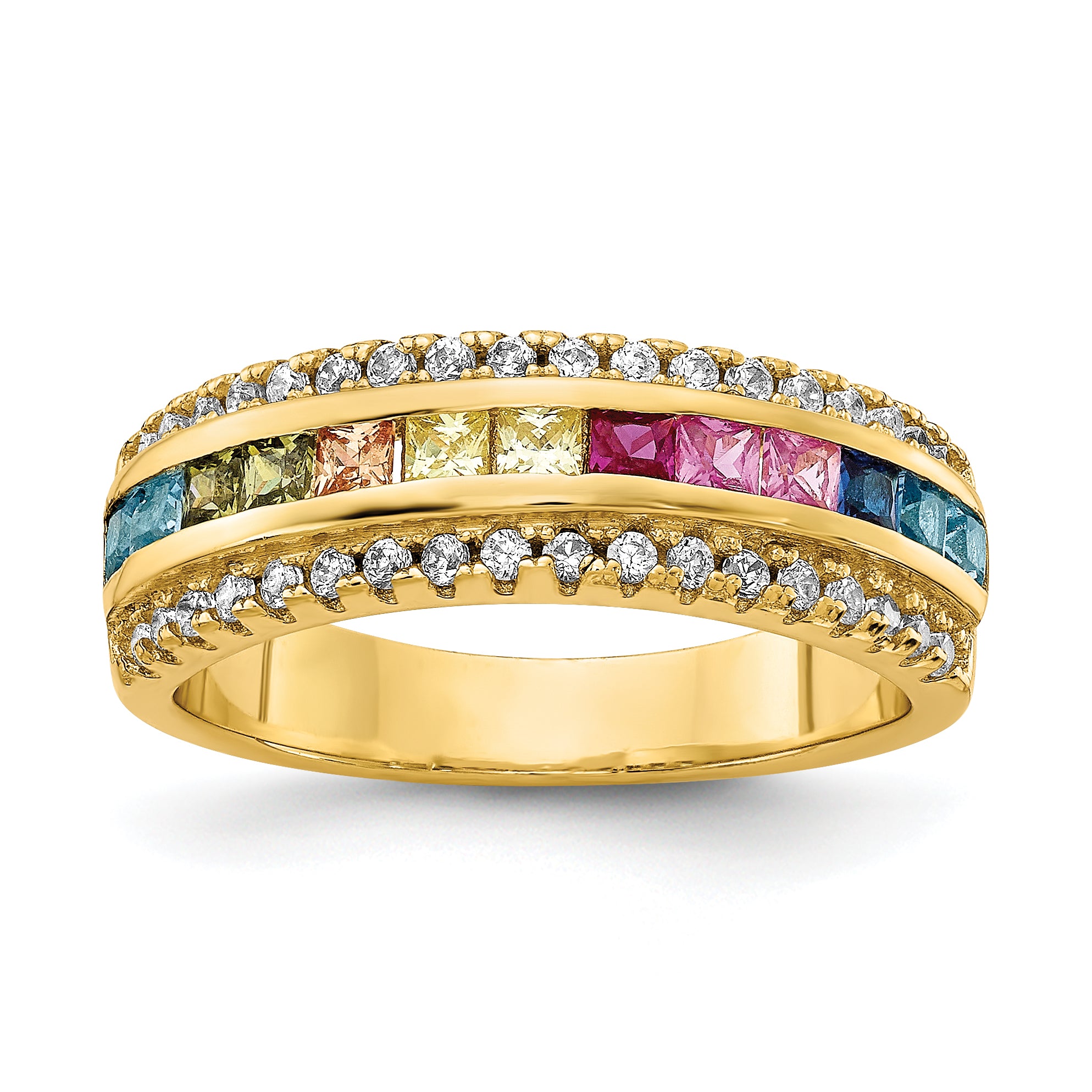 Prizma Sterling Silver Gold-tone 14K Flash Gold-plated Channel-Set Colorful and White CZ Ring Main image