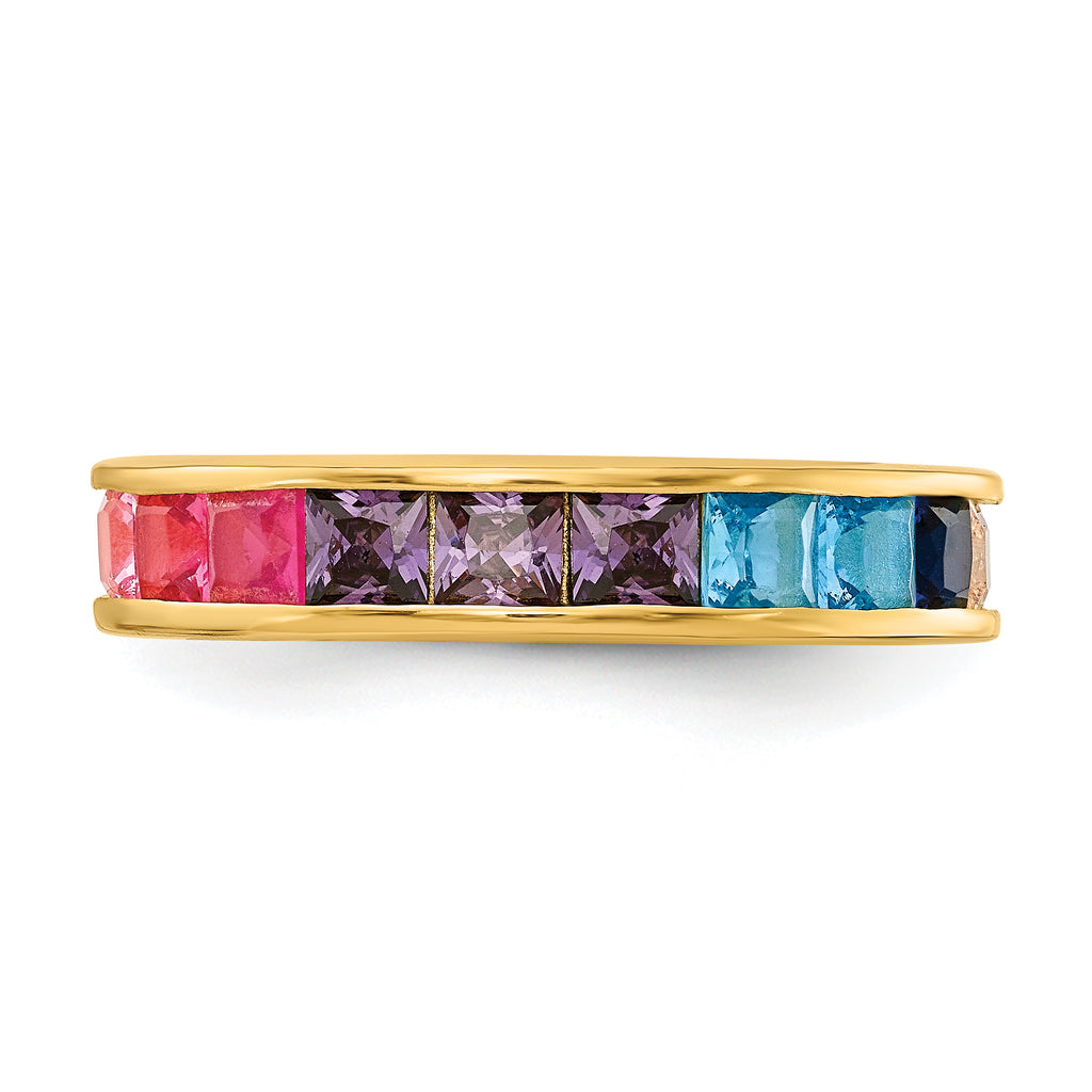 Prizma Sterling Silver Gold-tone 14K Flash Gold-plated Channel-Set Colorful CZ Eternity Band Ring
