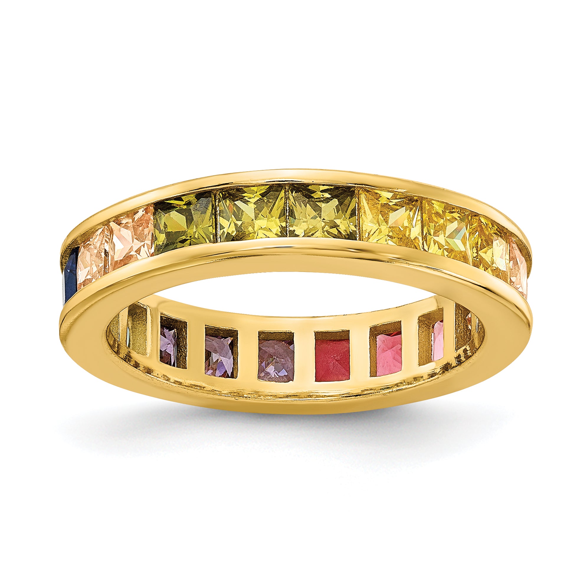 Prizma Sterling Silver Gold-tone 14K Flash Gold-plated Channel-Set Colorful CZ Eternity Band Ring Main image