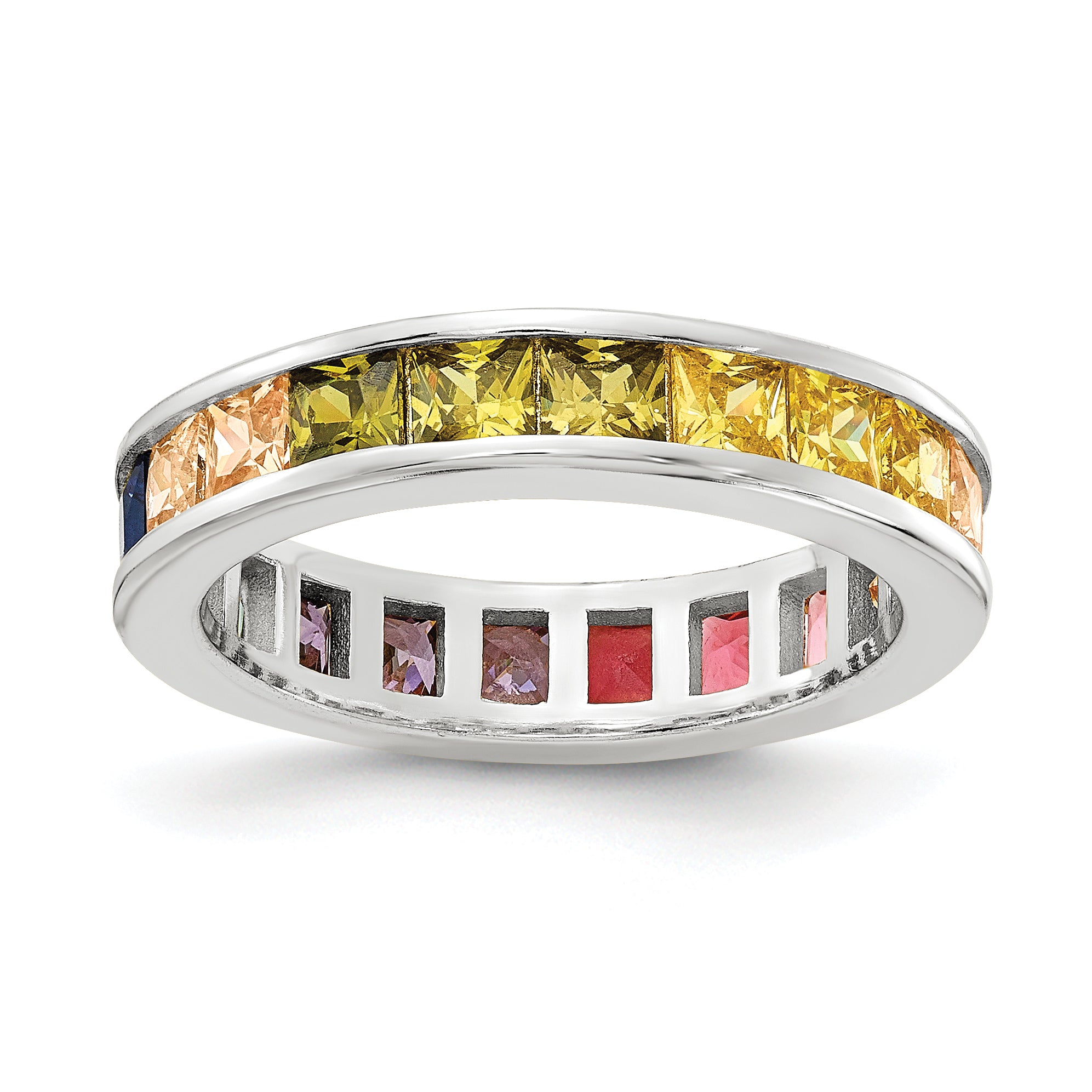Prizma Sterling Silver Rhodium-plated Channel-Set Colorful CZ Eternity Band Ring Main image