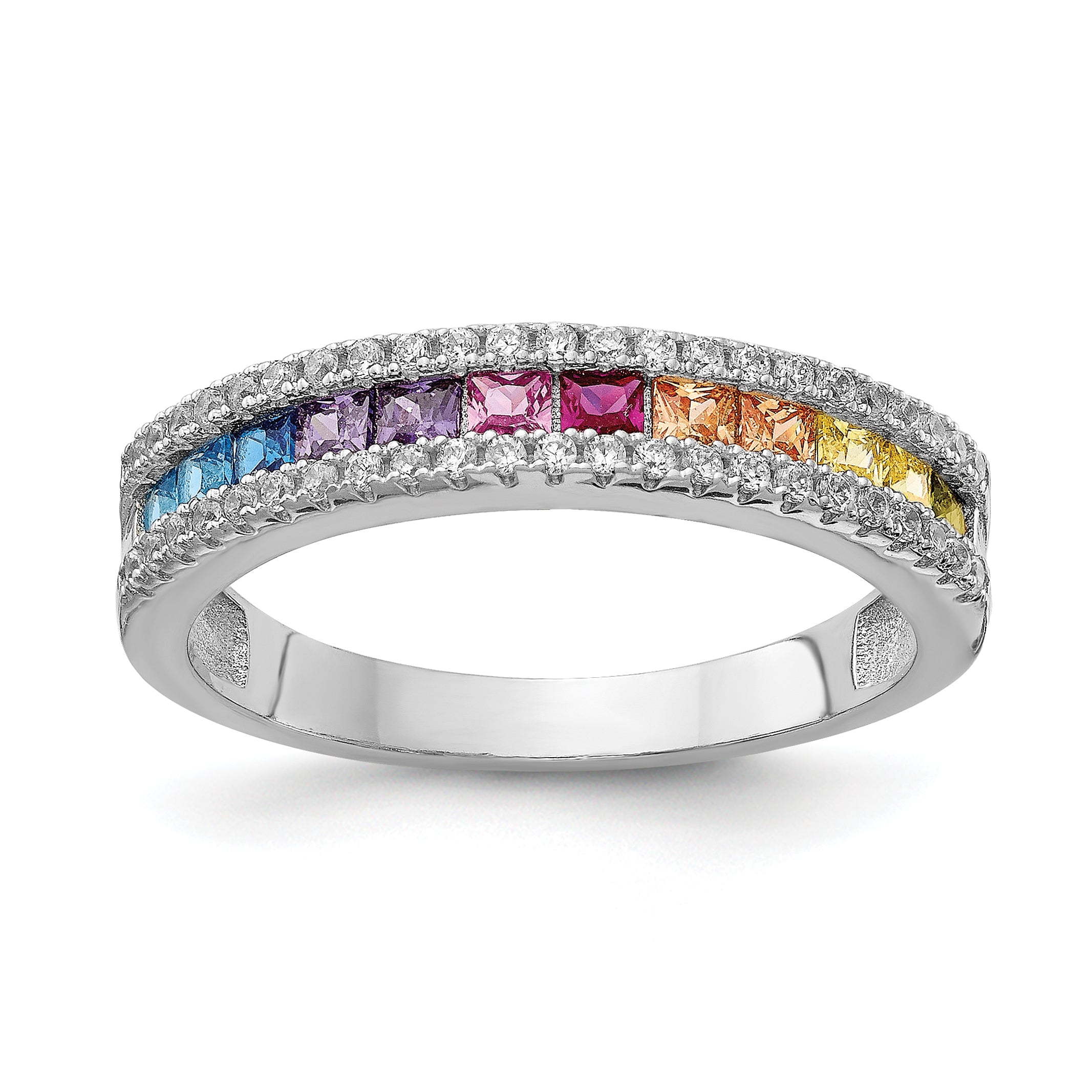 Prizma Sterling Silver Rhodium-plated Princess White and Colorful Channel-Set CZ Ring Main image