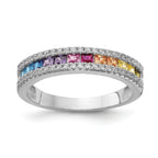 Prizma Sterling Silver Rhodium-plated Princess White and Colorful Channel-Set CZ Ring