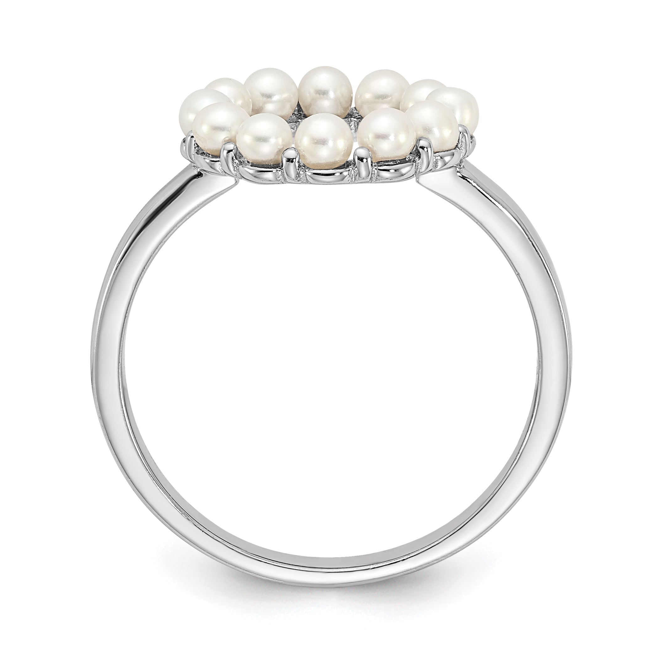 Sterling Silver Rhodium-plated 2-2.5mm White Button Freshwater Cultured Pearl Ring