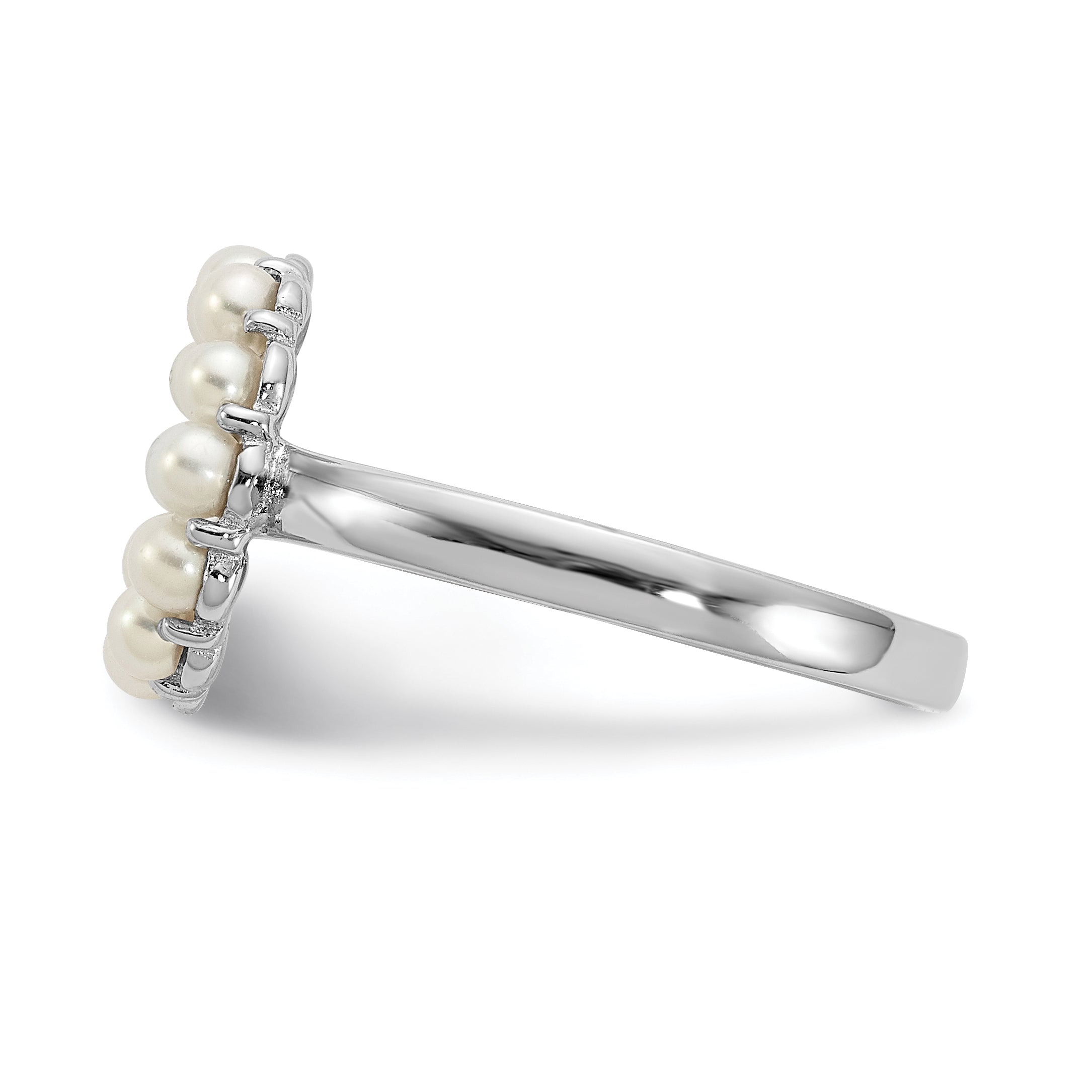 Sterling Silver Rhodium-plated 2-2.5mm White Button Freshwater Cultured Pearl Ring