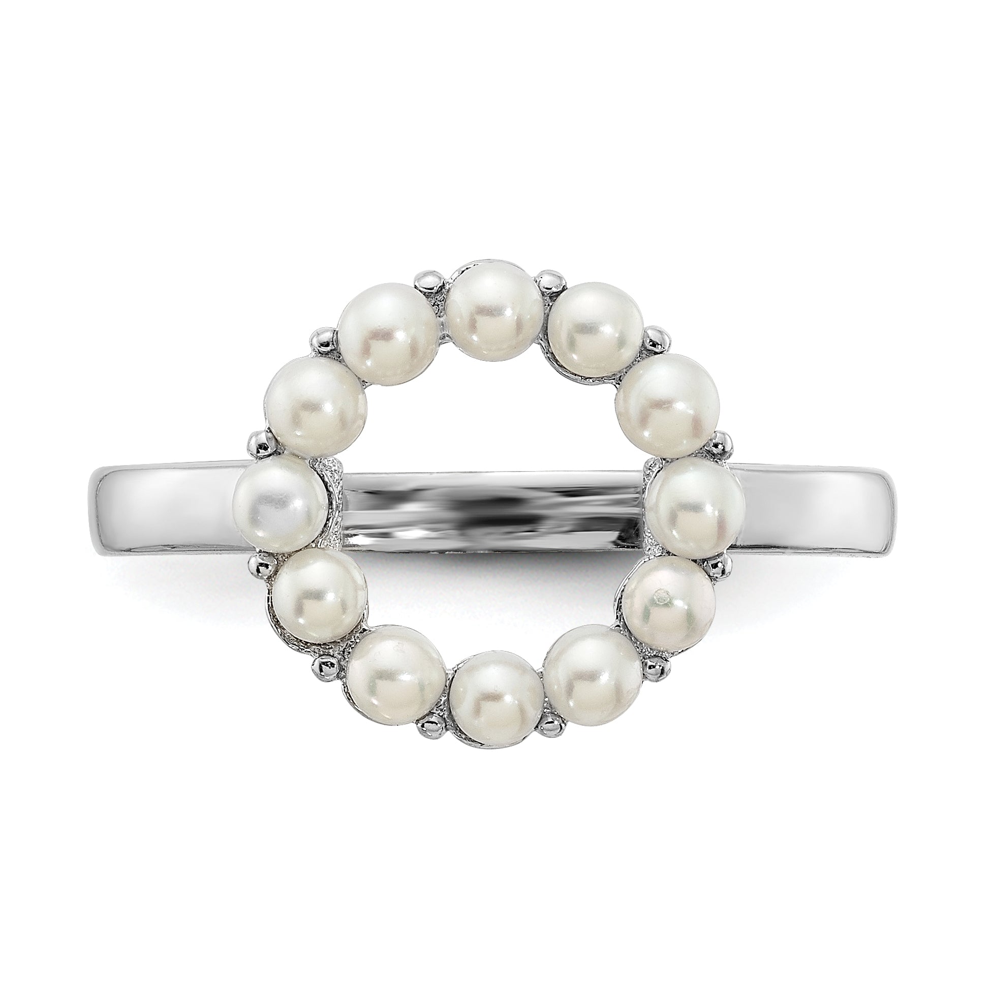 Sterling Silver Rhodium-plated 2-2.5mm White Button Freshwater Cultured Pearl Ring