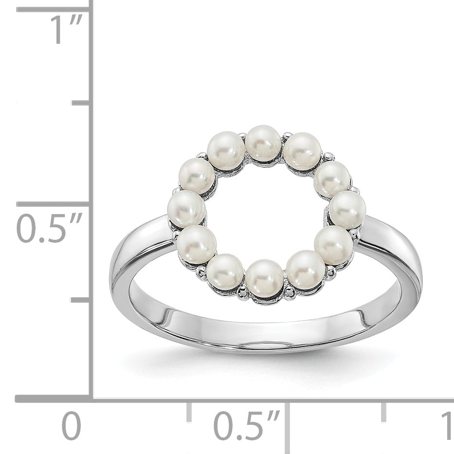 Sterling Silver Rhodium-plated 2-2.5mm White Button Freshwater Cultured Pearl Ring