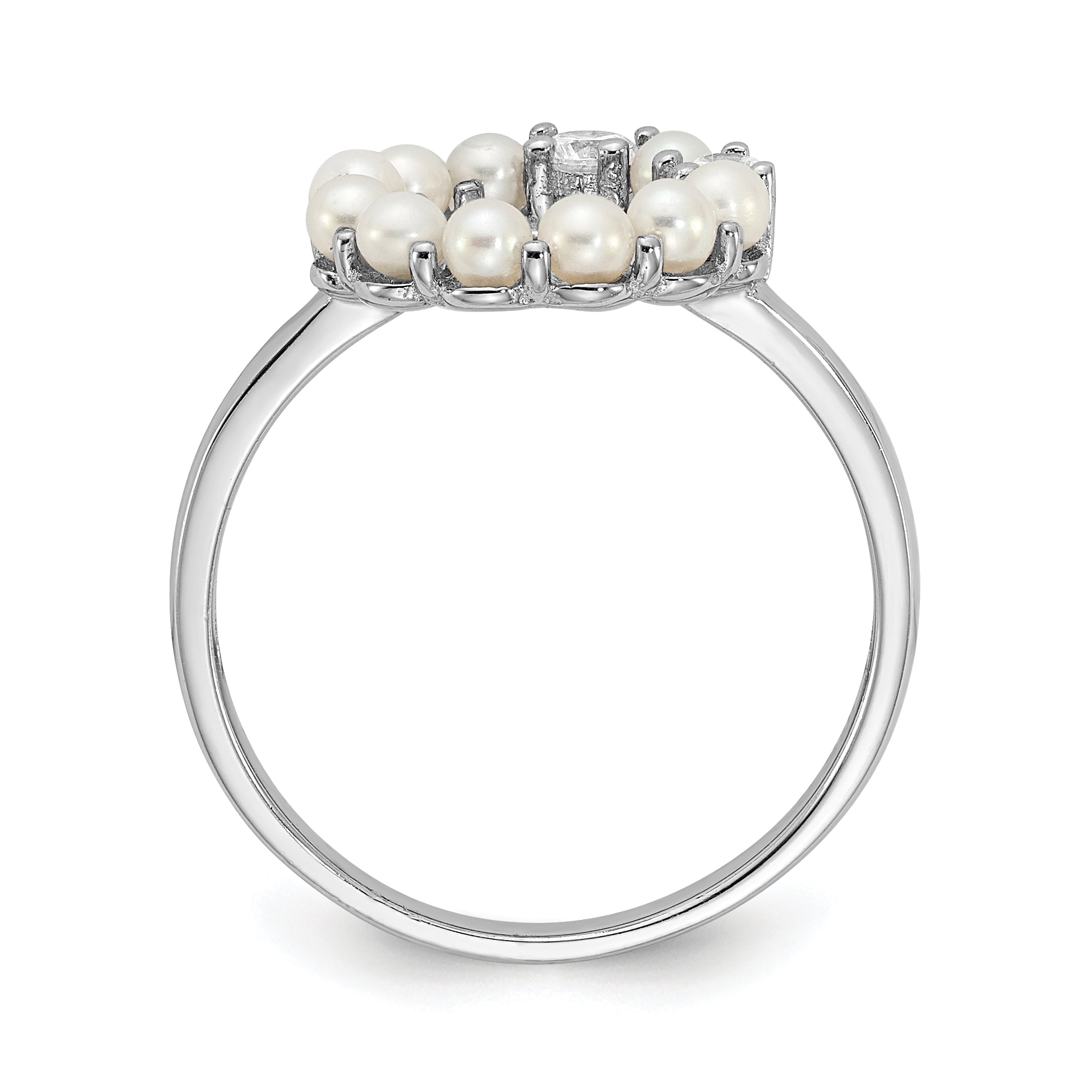 Sterling Silver Rhodium-plated 2-2.5mm Button FWC Pearl CZ Ring Secondary image