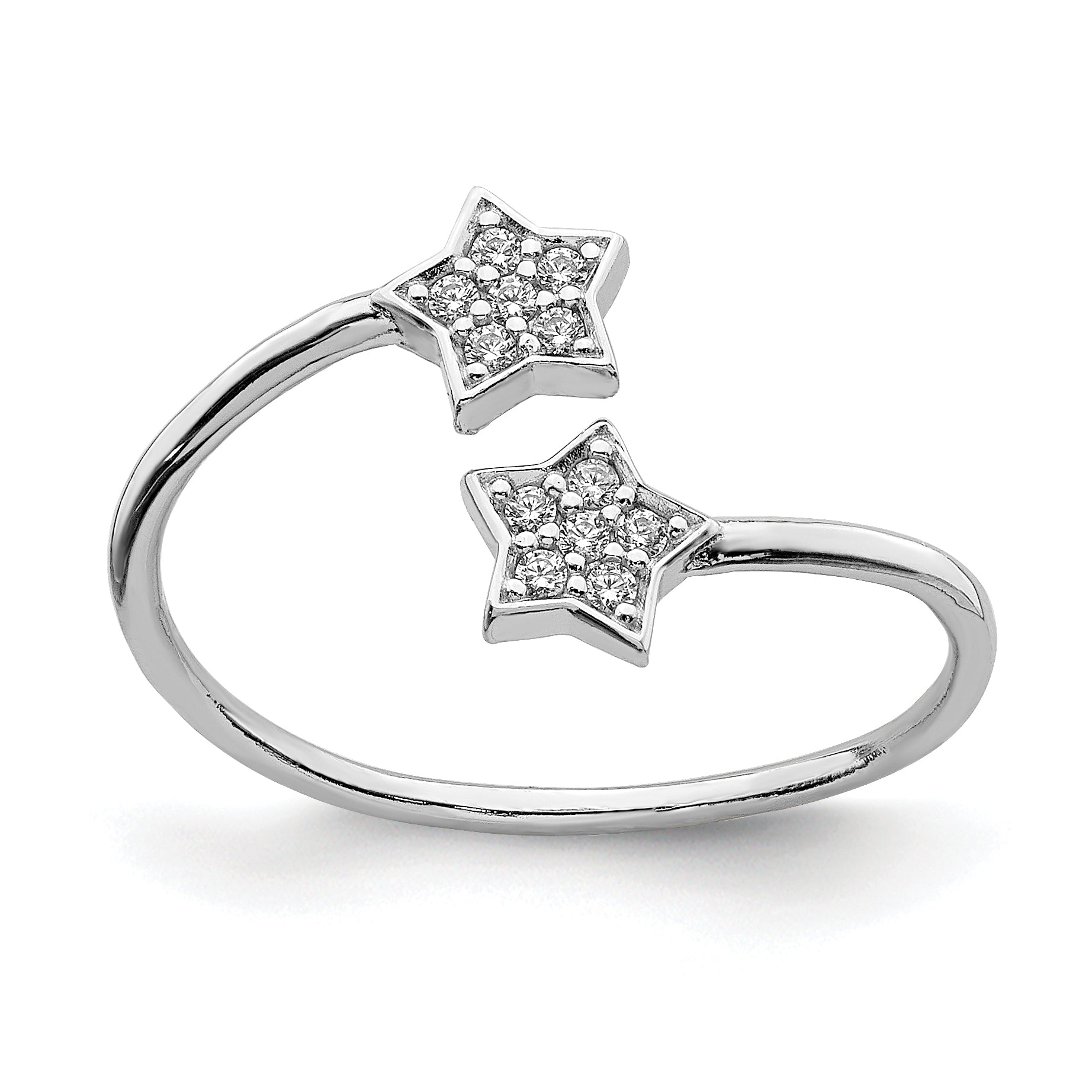Sterling Silver Rhodium-Plated CZ Stars Bypass Adjustable Ring Main image