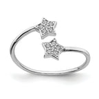 Sterling Silver Rhodium-Plated CZ Stars Bypass Adjustable Ring
