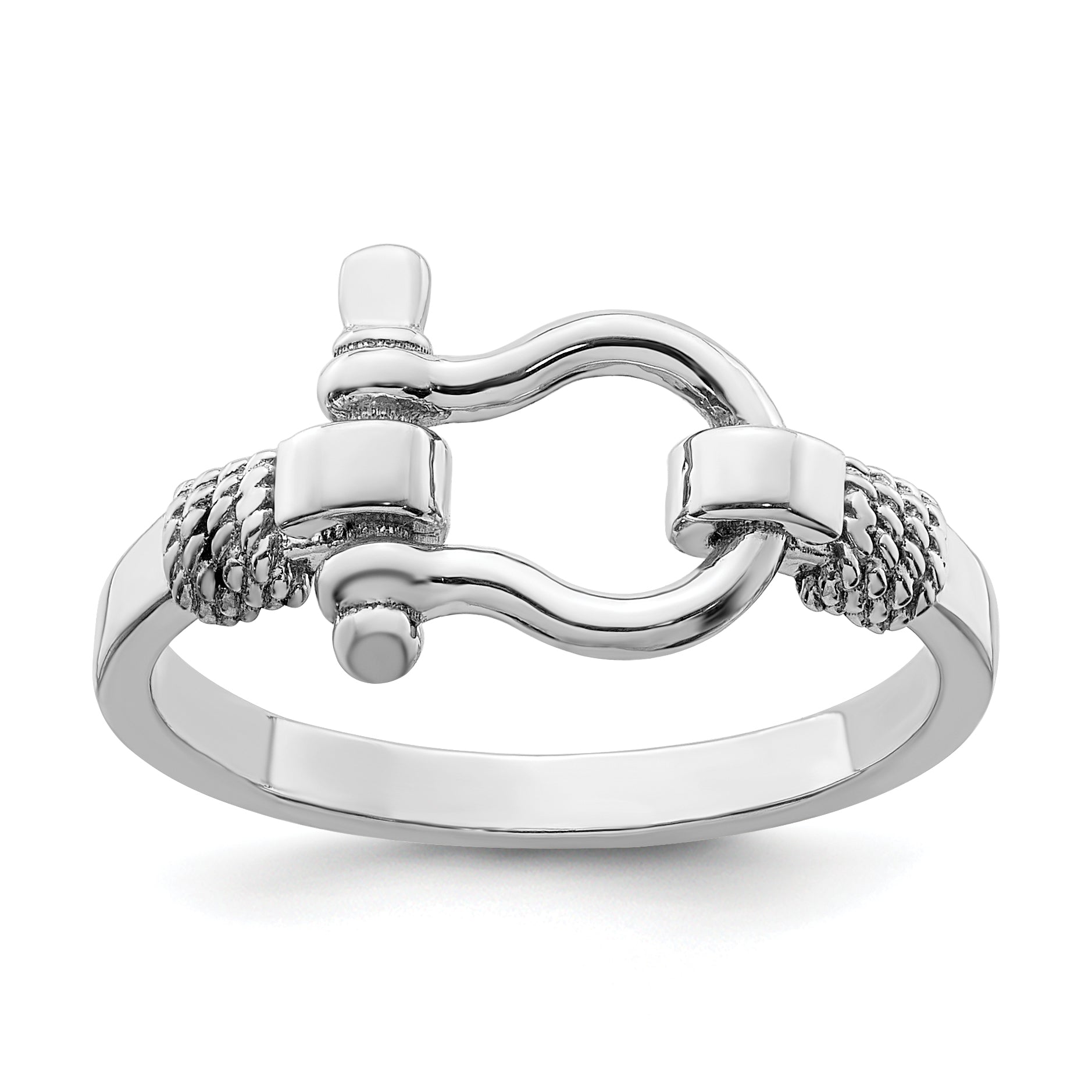 De-Ani Sterling Silver Rhodium-Plated Polished Shackle with Rope Trim Ring Main image