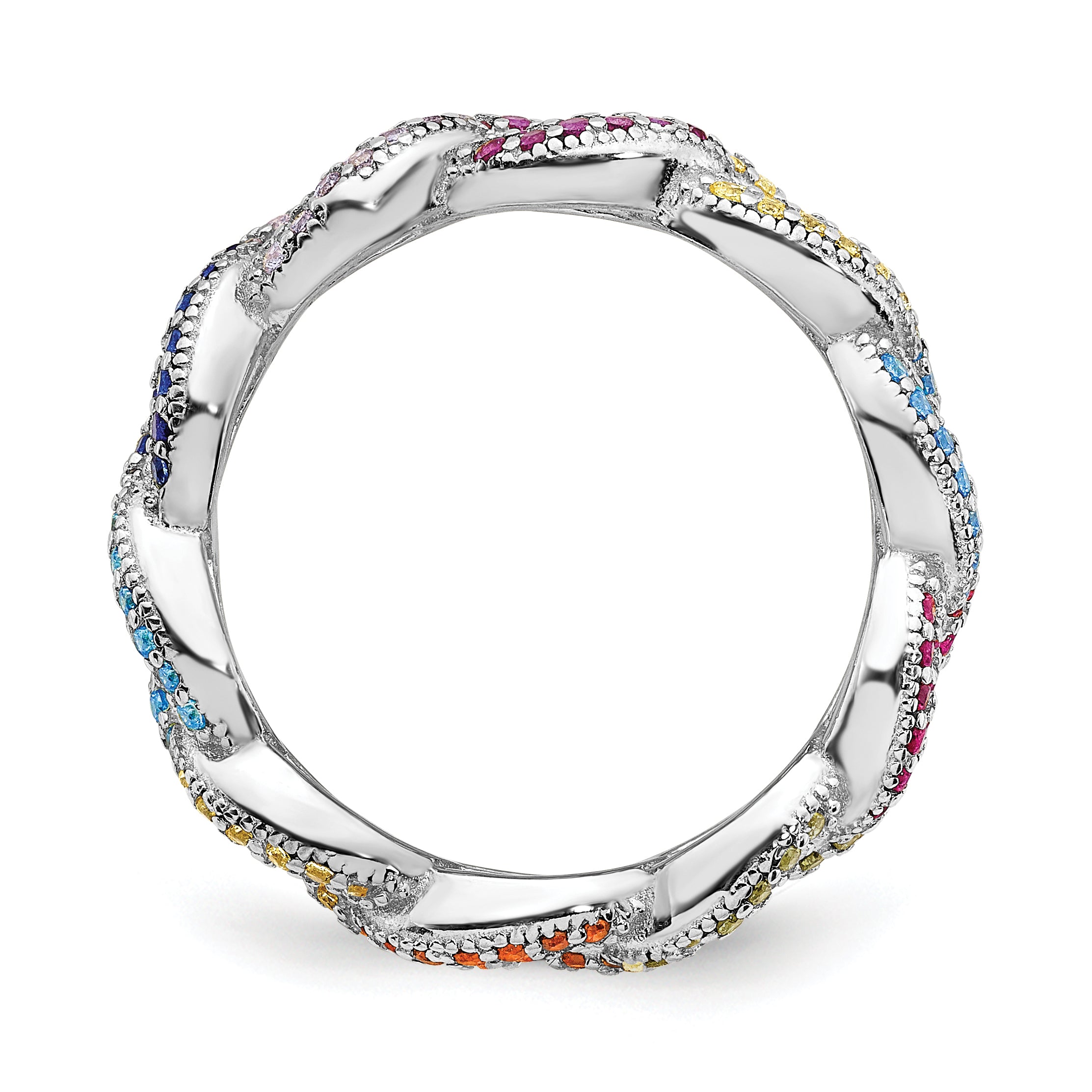 Prizma Sterling Silver Rhodium-plated Colorful CZ Cuban Link Ring Secondary image