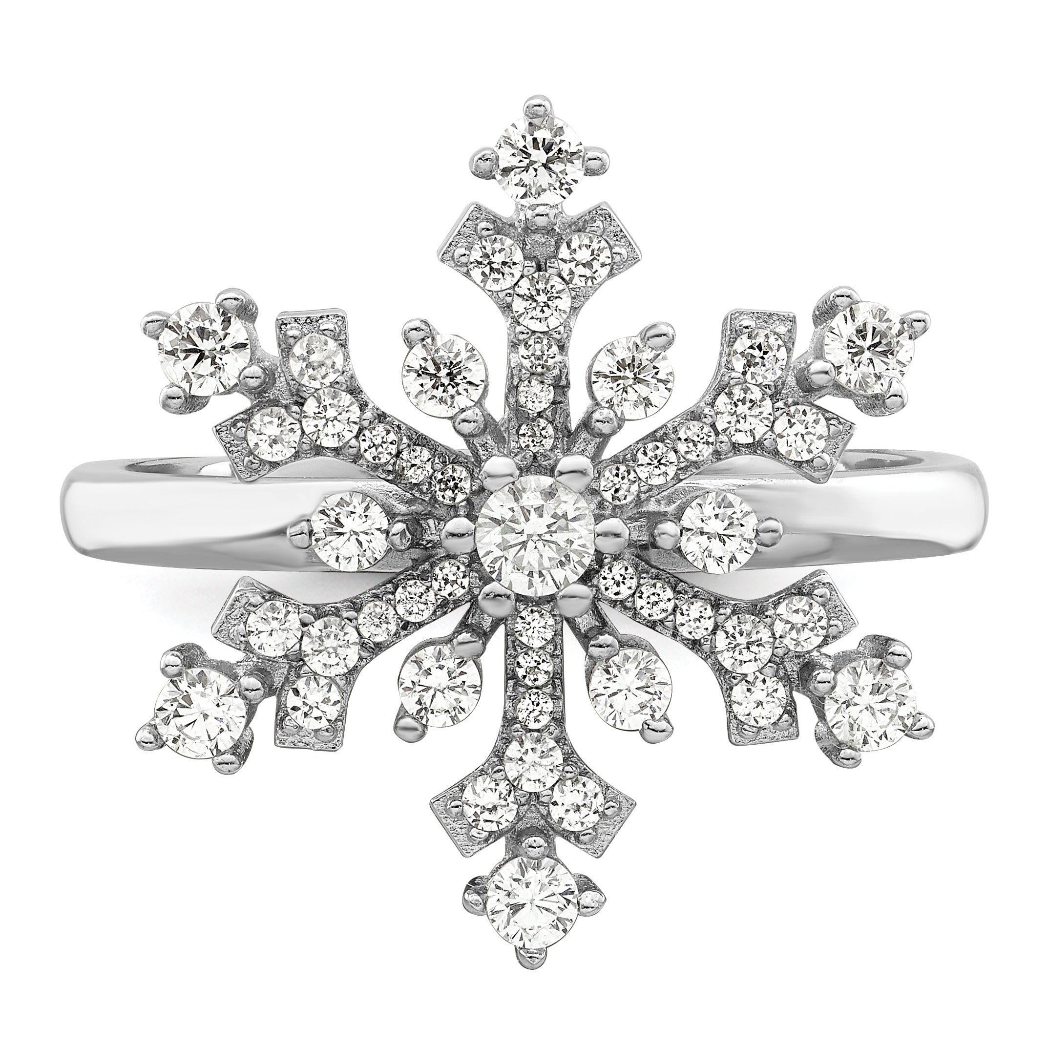 Sterling Silver Rhodium-plated CZ Snowflake Ring